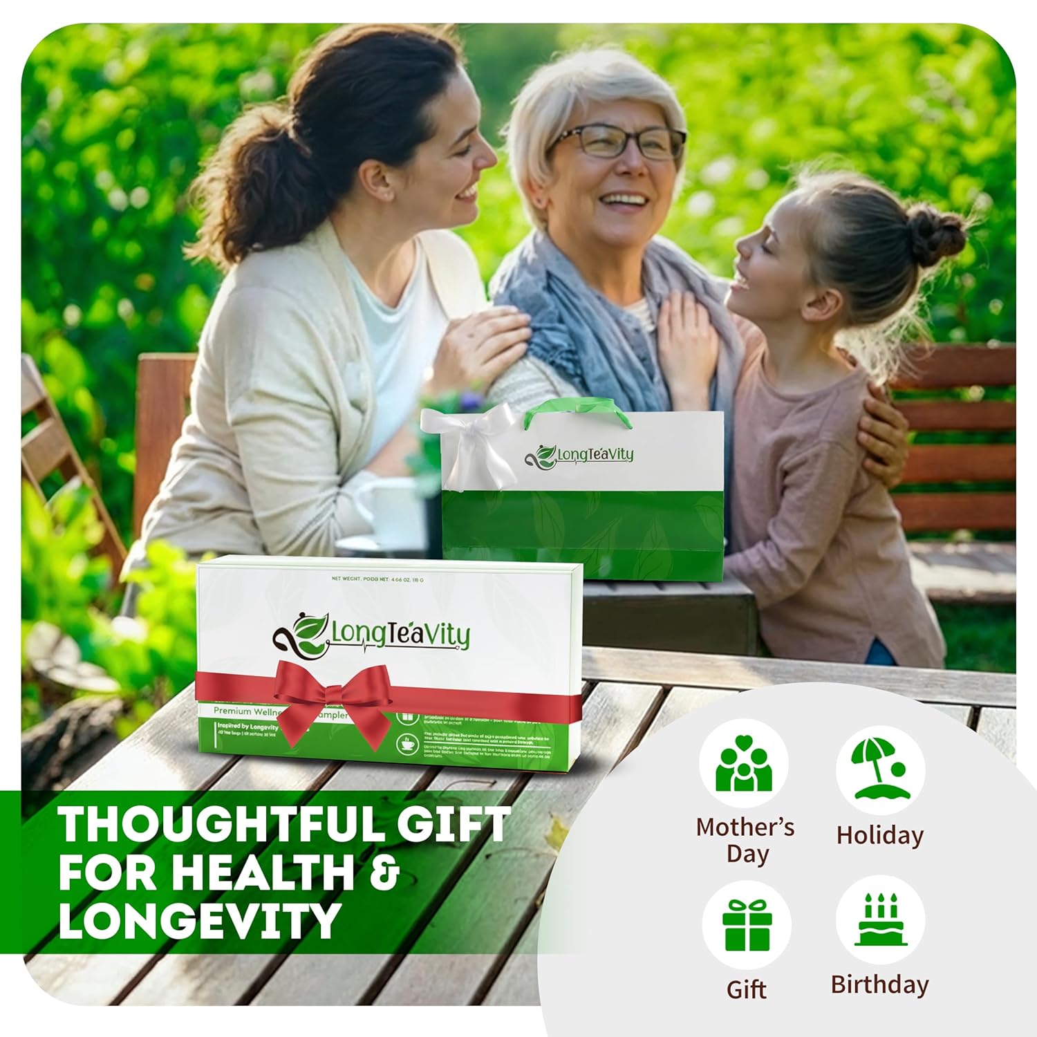 LongTeaVity Premium Whole Leaf Tea Sampler Gift Set – 8 Teas, 40 Bags, Organic & Classic Varieties, Herbal & Caffeinated Teas, Gift for Tea Lovers