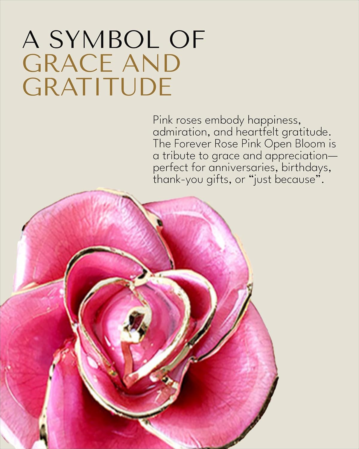 Forever Rose Gold Trimmed Pink Open Bloom Real Rose Dipped in 24K Gold, Ready to Gift, Presented in Luxury Gift Box with Bow, Unique & Everlasting Gift for Any Occasion - Image 2