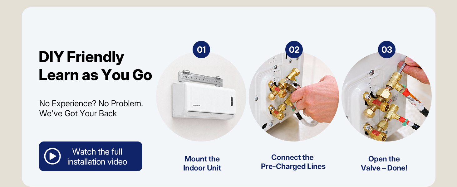Image of Upstreman 12,000 BTU DIY Mini Split AC & Heat Pump 230V, No Vacuum Required