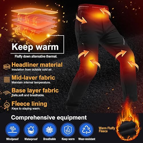 Miniatura 3 de Toomett Snow Pants Men ski Waterproof Hiking Insulated Fleece Lined Winter Outdoor Softshell Cargo Pants