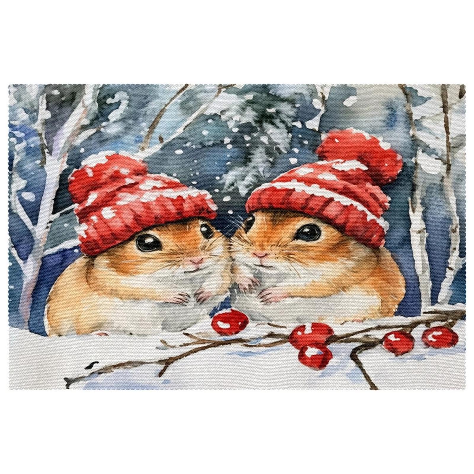 Sets de table antidérapants et thermorésistants motif hamster de Noël x6