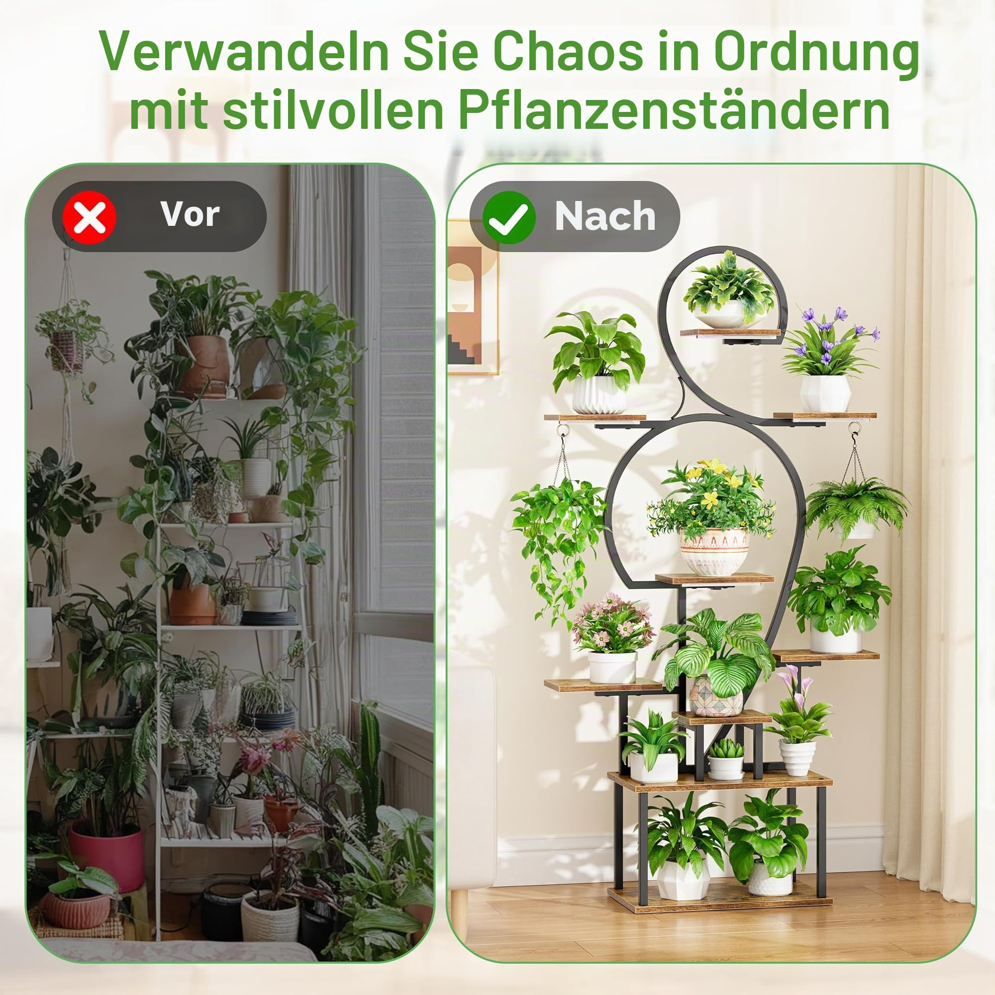 POZILAN Pflanzenständer für den Innenbereich mit Wachstumslicht – 9 Etagen, 160 cm hoch, Zimmerpflanzenregale für mehrere Pflanzen, großes Pflanzenregal mit Wachstumslicht, beleuchteter