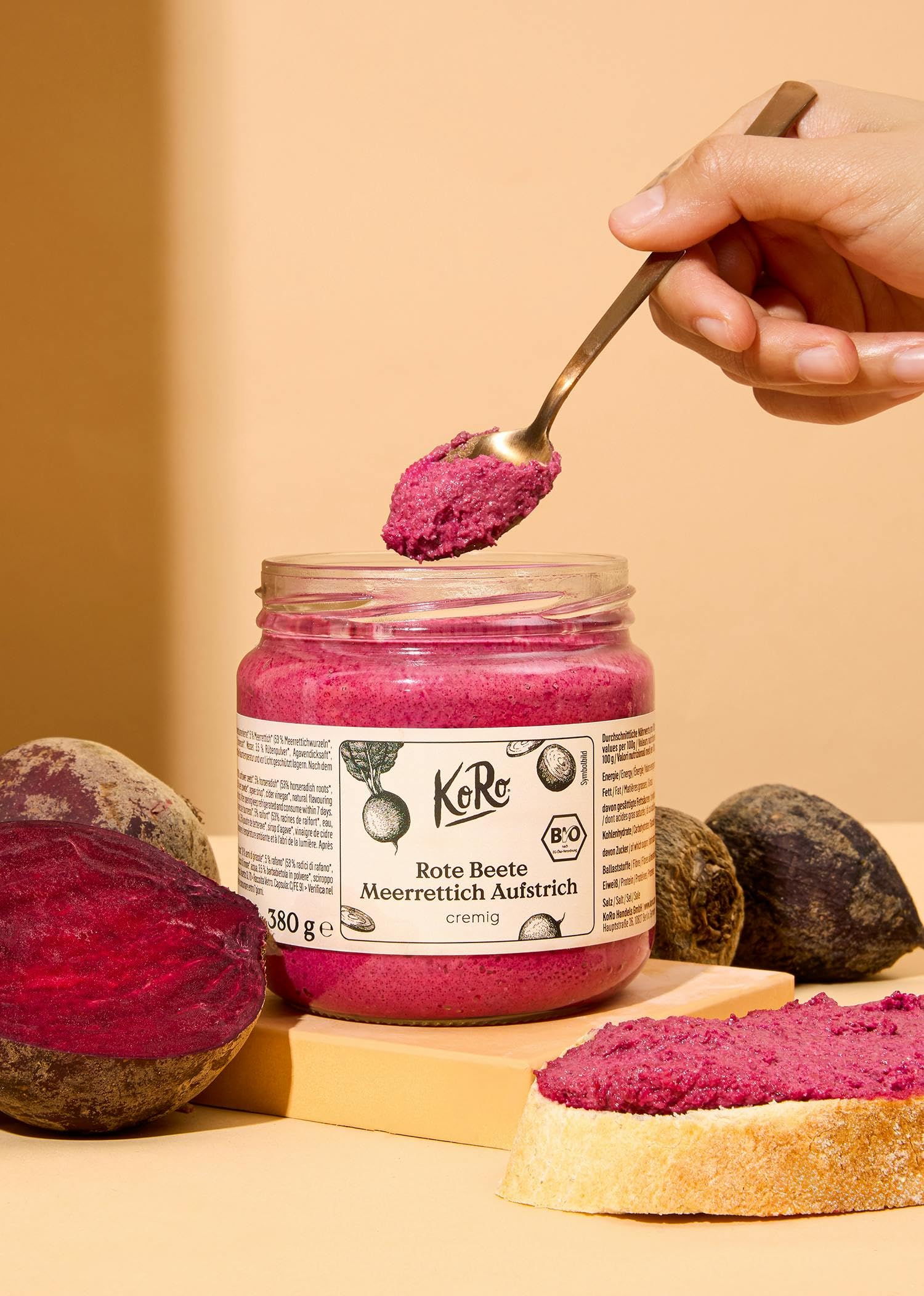 KoRo - Bio Rote Bete Meerrettich Aufstrich 380 g - Auf Sonnenblumenkernbasis - 40 % Gemüseanteil - Vegan