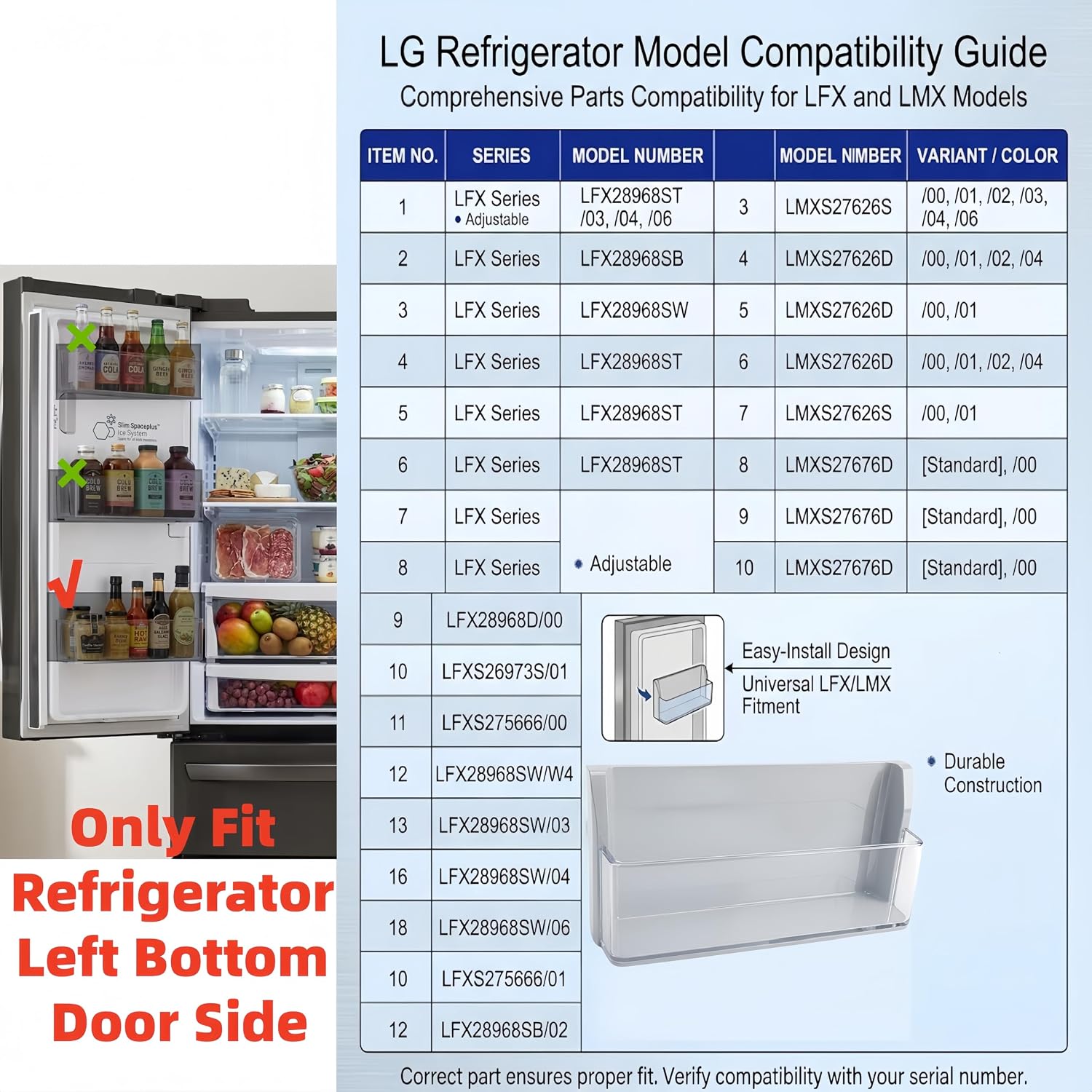 AAP73631802 Left Refrigerator Door Shelf Bin Compatible with LG Left Bottom Door Shelf Bin LFXS26973S LMXS27626S LFX28968ST LMXS27626D, Door Basket Assembly Replace AP5673820 2652338 PS7786030