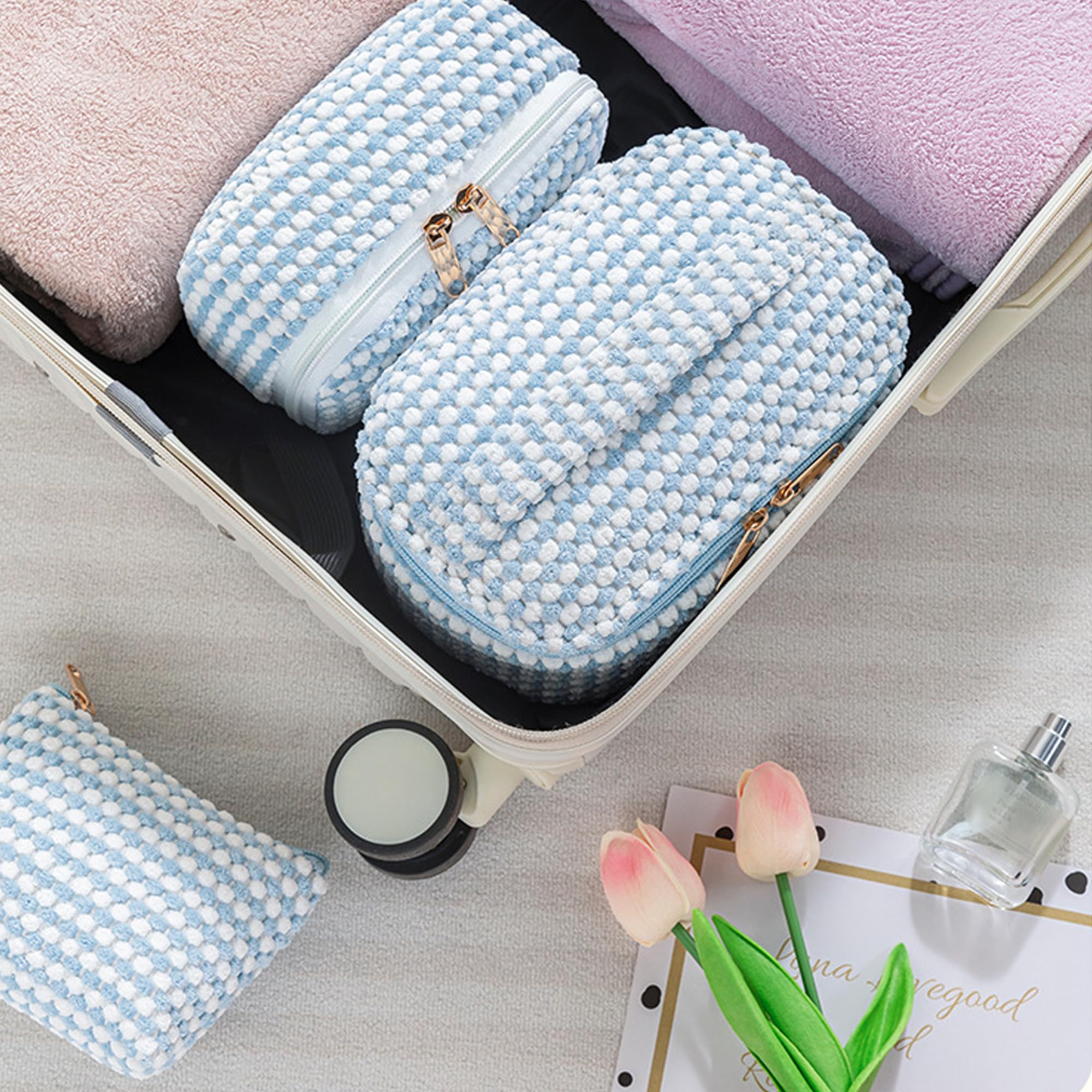 Beauty case con chiusura lampo, 4 pezzi, beauty case portatile, 4 misure, multifunzionale, da donna, grande capacità, organizer per trucchi da viaggio, Fstw, 1
