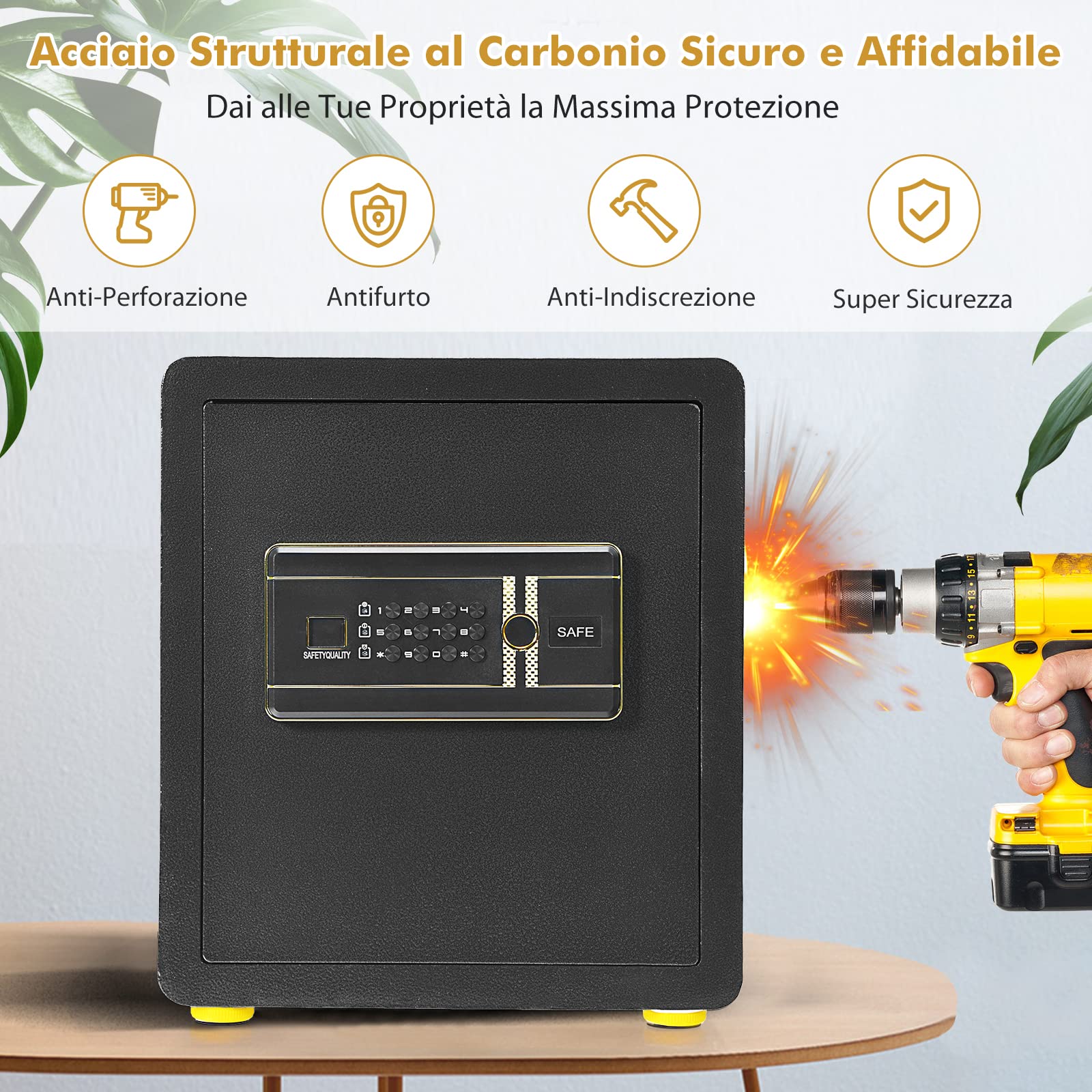COSTWAY Cassaforte Elettronica, Cassetta di Sicurezza con Tastierino Numerico Digitale, con 2 Chiavi, 2 Chiavi di Emergenza, Ripiano Rimovibile e Sistema di Allarme, 36x31x41 cm
