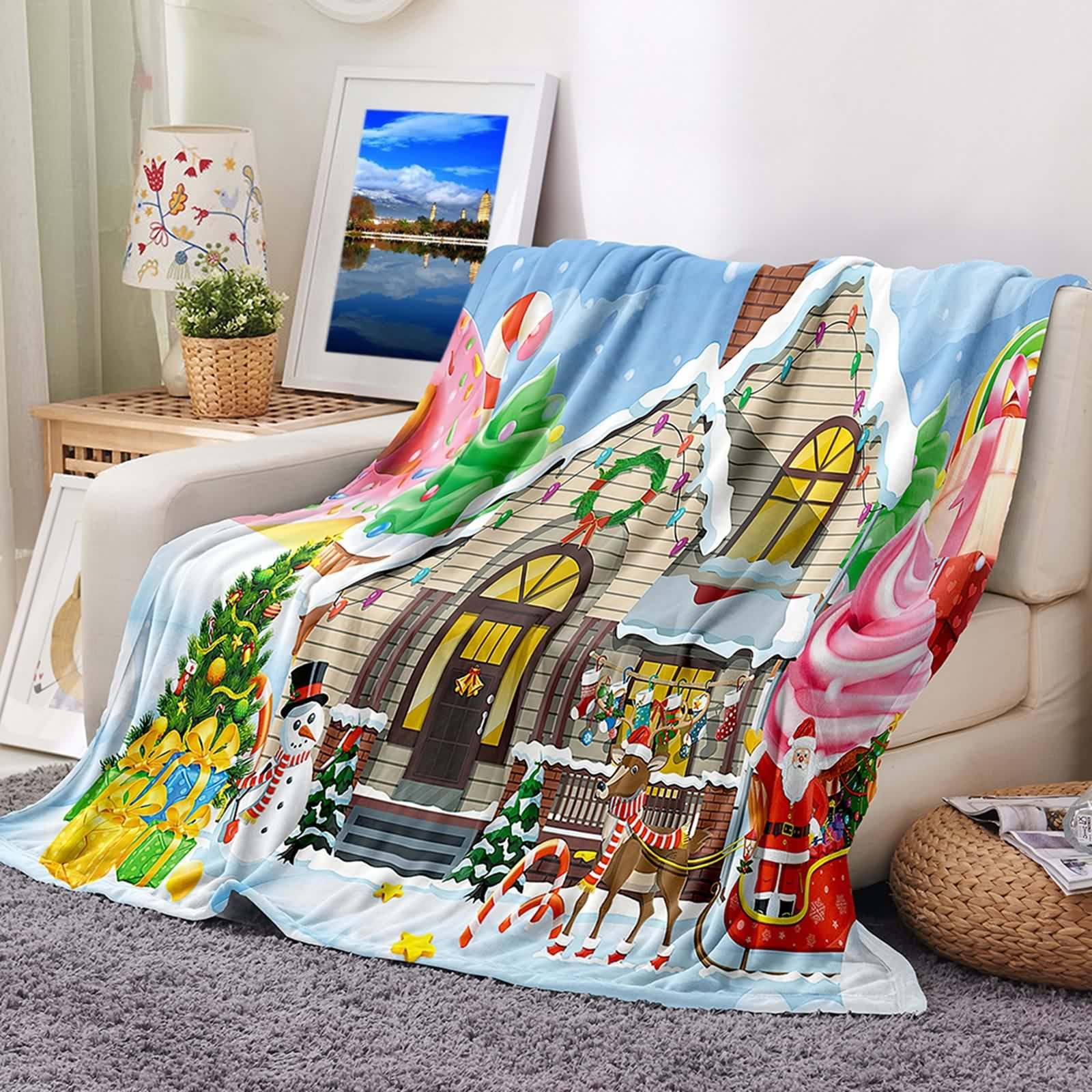 Couverture polaire KnSam plaid Noël chaud et doux à offrir pour décorer la chambre