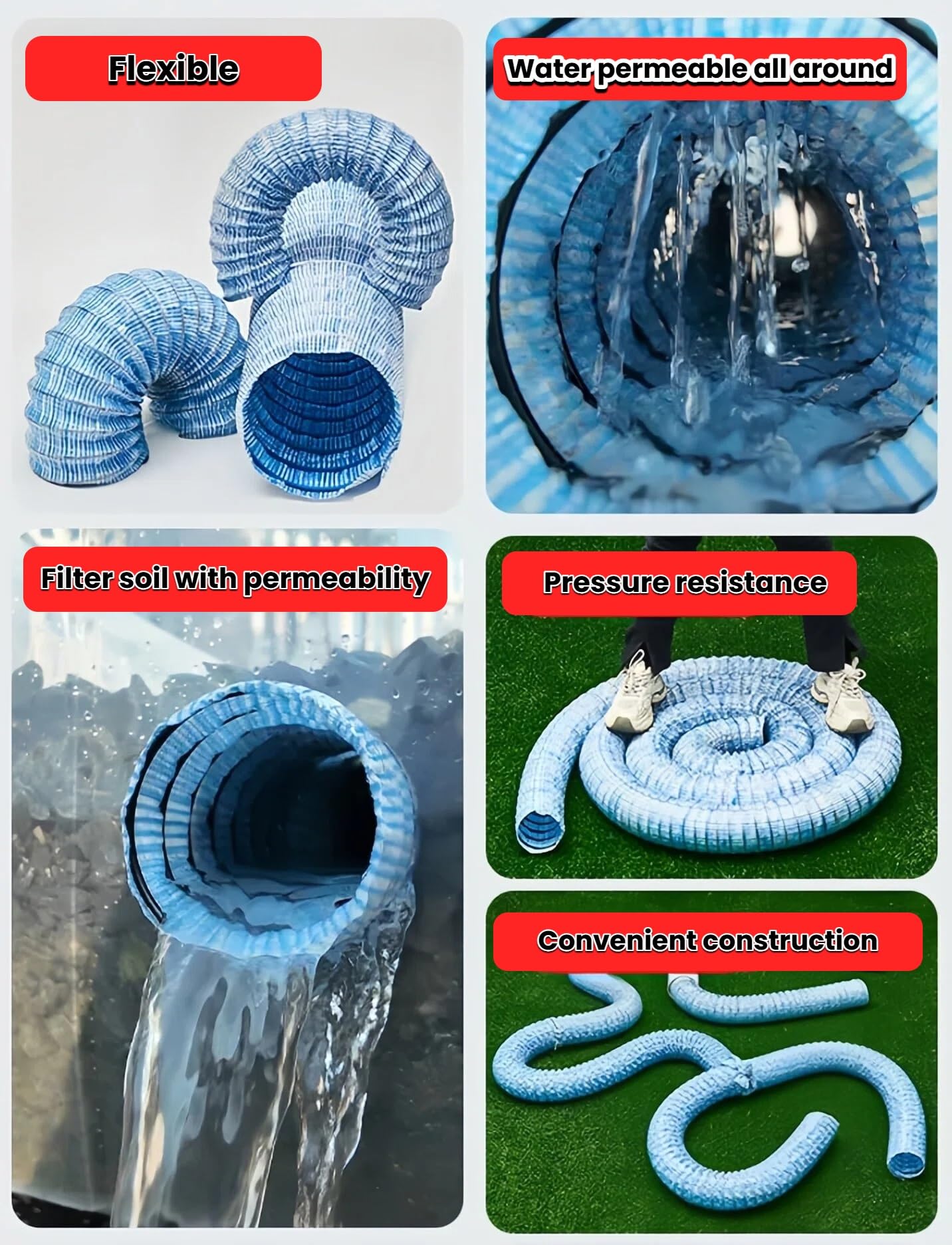 Tubo flessibile di drenaggio perforato ondulato diametro 15 cm per drenaggio francese leggero lungo 100 cm ideale per cortile, strada e giardino