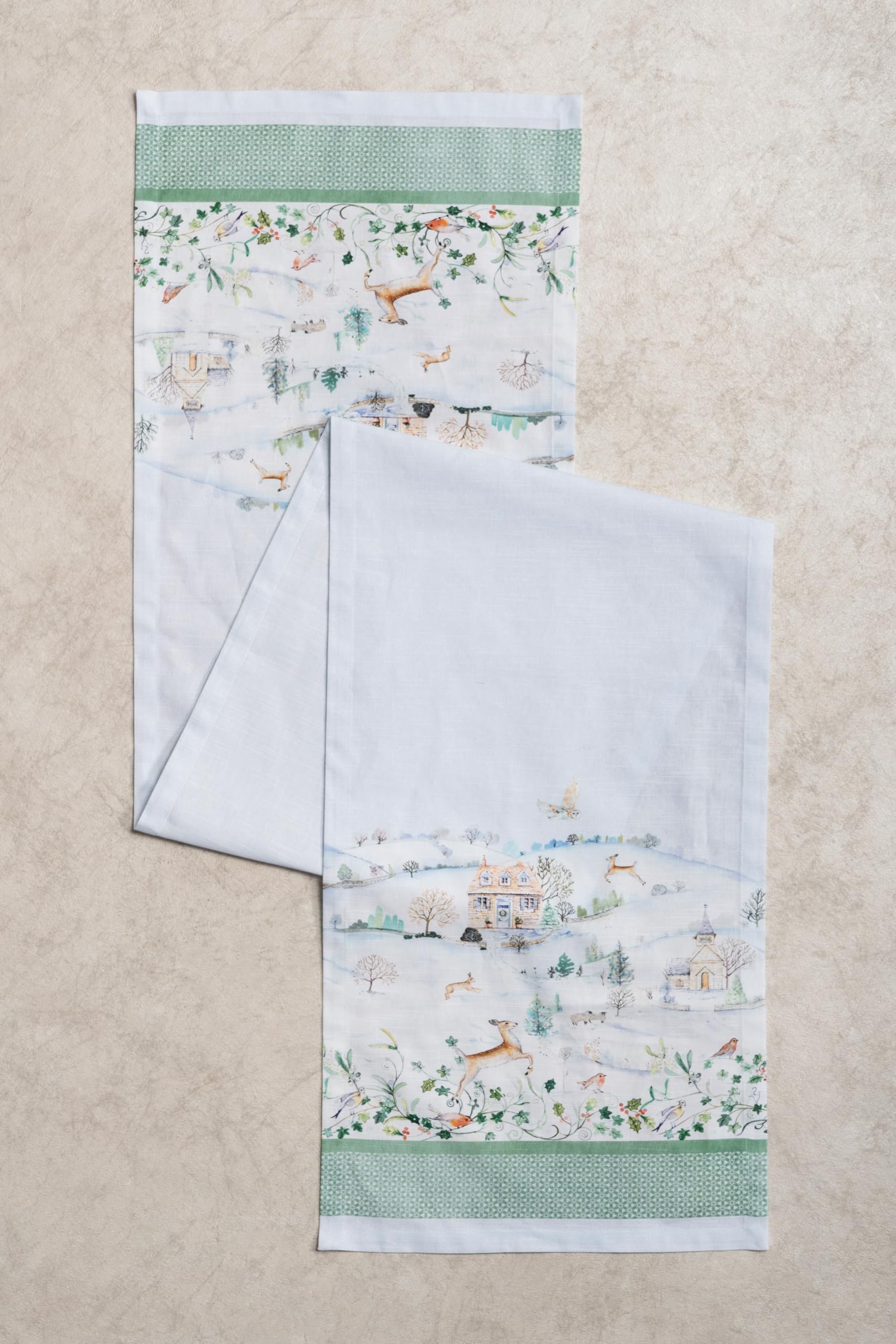 Maison d' Hermine Table runner 100% Cotton Single Layer Table Runners 230 CM long for Christmas Decorations Home Kitchen Dining Party Wedding Bridal Shower (Snowy World - Image 3