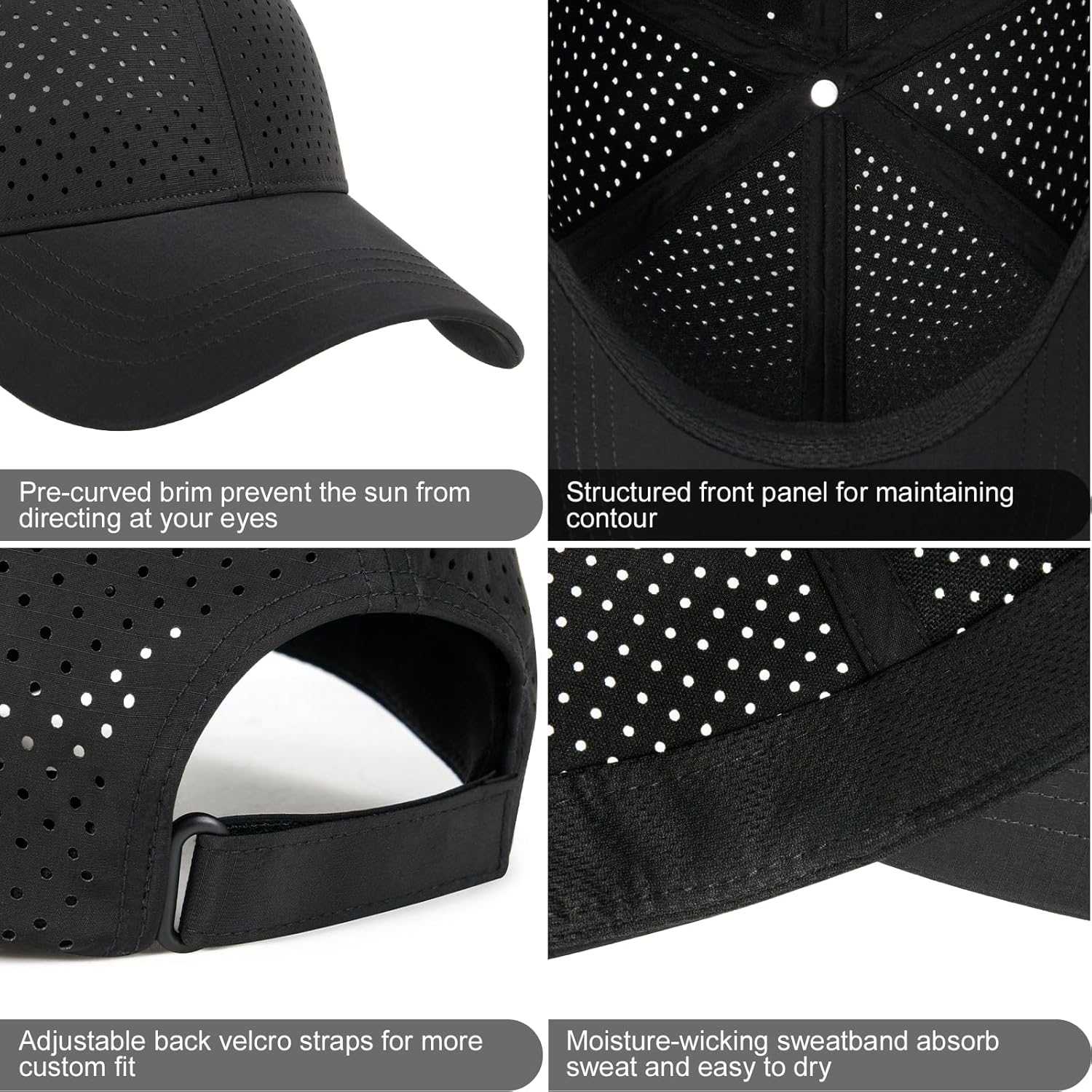 Men Summer Adjustable Performance Hat Breathable Snapback Laser Perforated Mesh Baseball Cap - Image 4