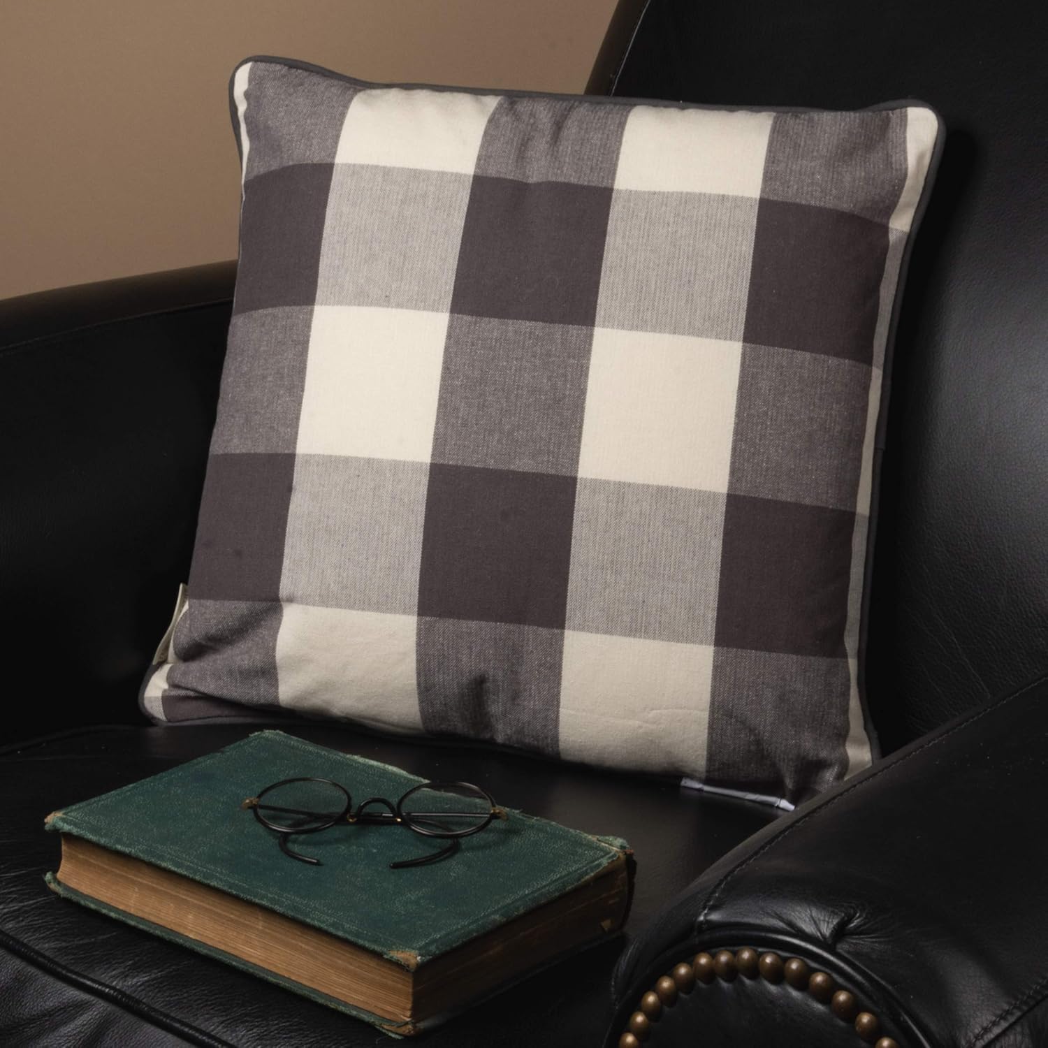 Primitives by Kathy 39793 Checkered Buffalo Throw Pillow, 16" x 16", Black/White