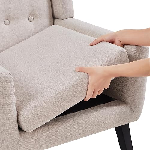 Miniatura 7 de Yaheetech Silla decorativa, moderno sillón copetudo con botones, sillas de tela de lino para sala de estar, dormitorio, cómoda silla de lectura de
