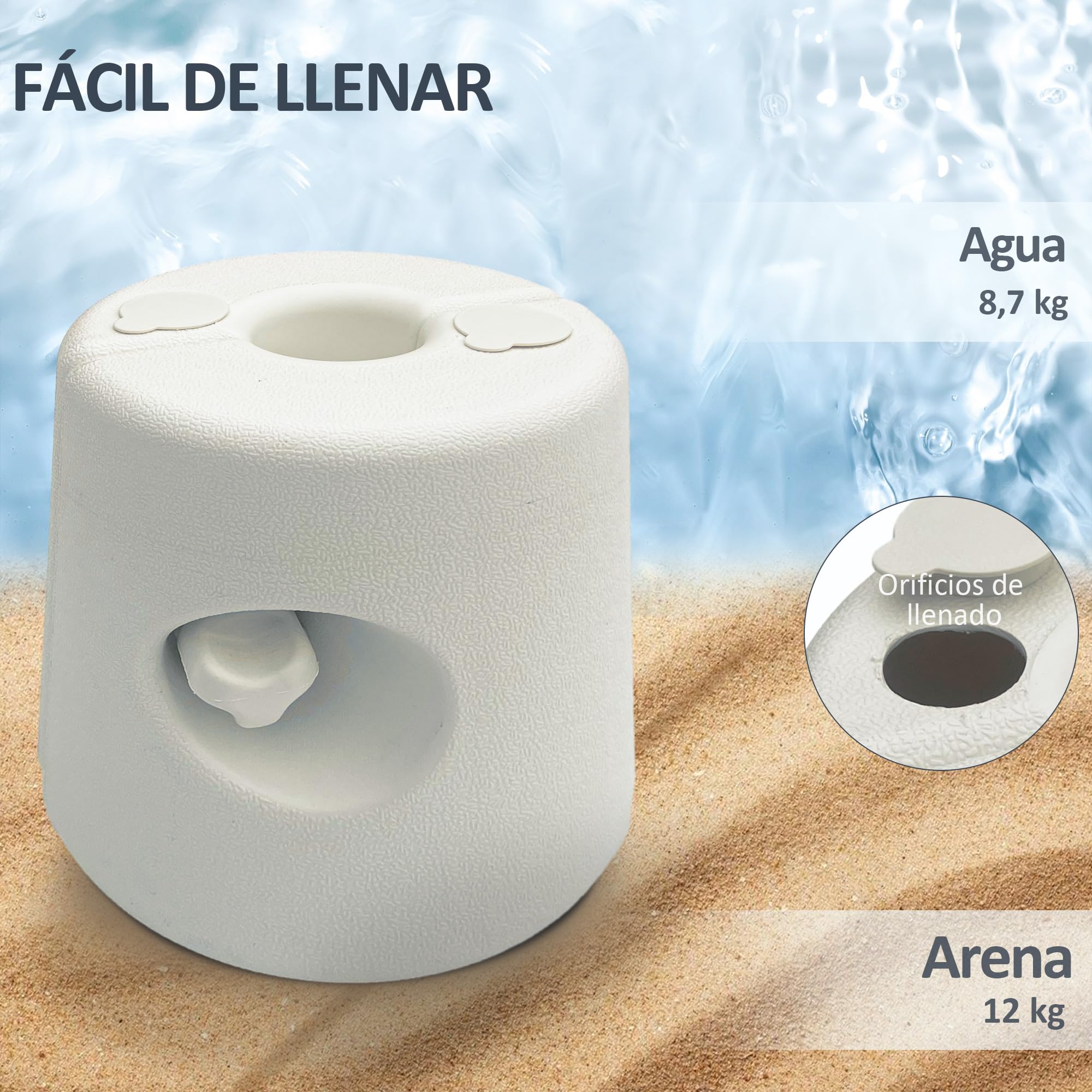 Outsunny Pack de 4 Pesos para Carpas Plegables Soportes Rellenables con 8,7 kg de Agua o 12 kg de Arena Pesos para Cenador con Perillas de Fijación Ø21,5/24x25,5 cm Blanco