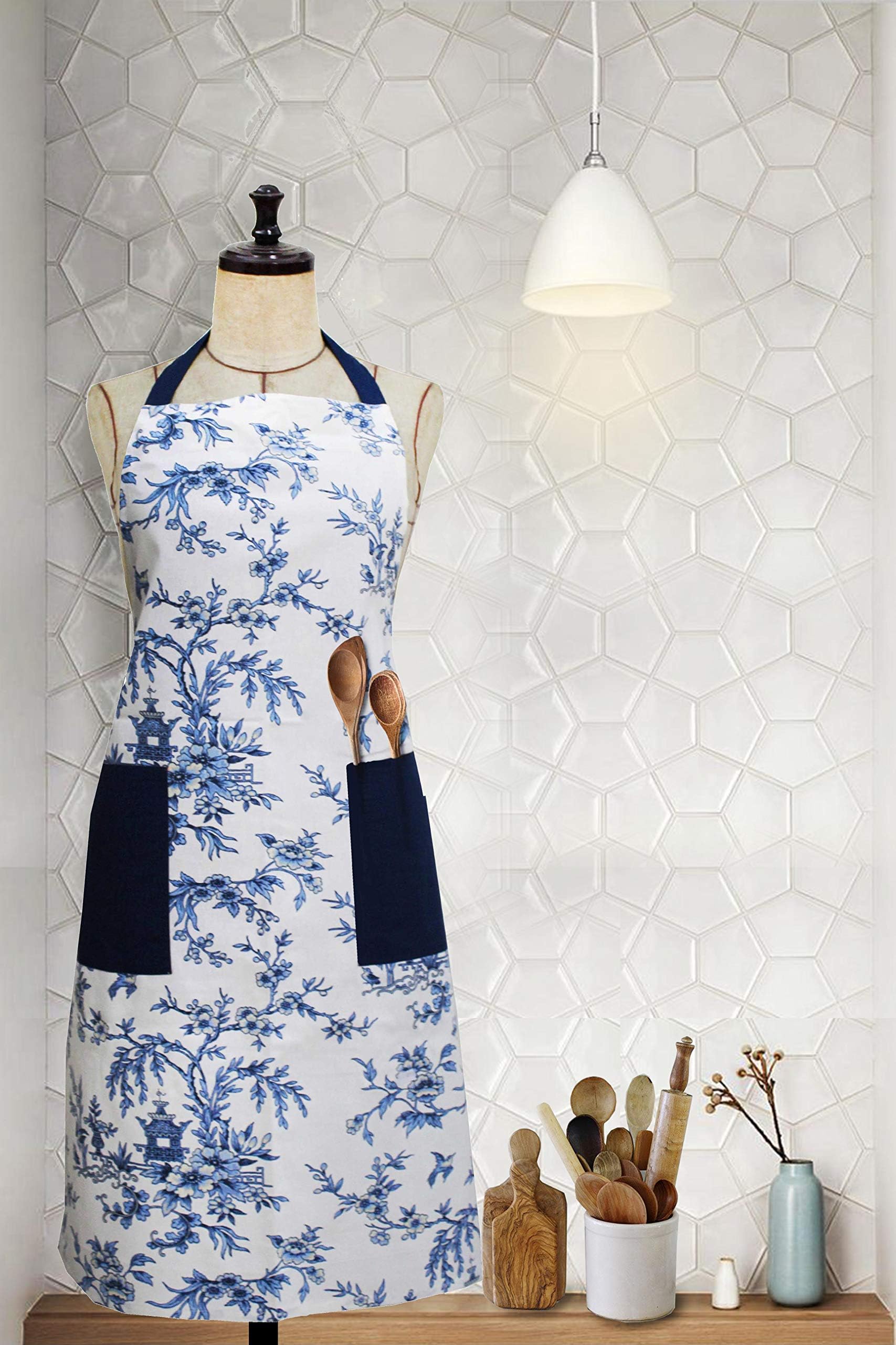 Milano Home Chinoiseri 100% Cotton Apron Side Pockets
