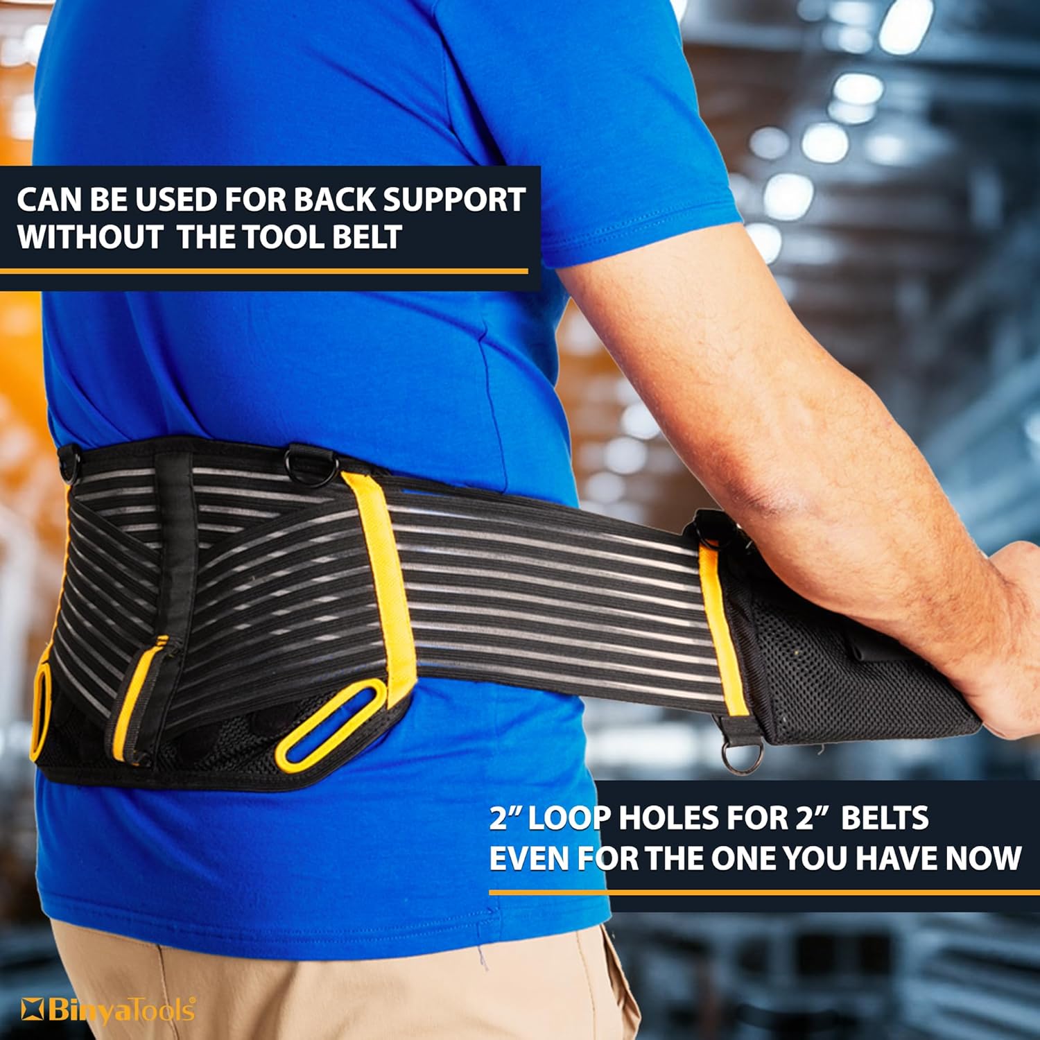 BINYATOOLS Tool Belt with Lumbar Back Support for Tradesman Pro Construction Electrician 2" Tool Belt for Men Orthopedic Lower Back Brace for Heavy Lifting Lightweight with D Rings and Pockets - Large