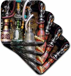 3dRose Espanha, Andaluzia, Granada Narguilés marroquinos para venda em uma pequena loja, conjunto de 4 porta-copos macios