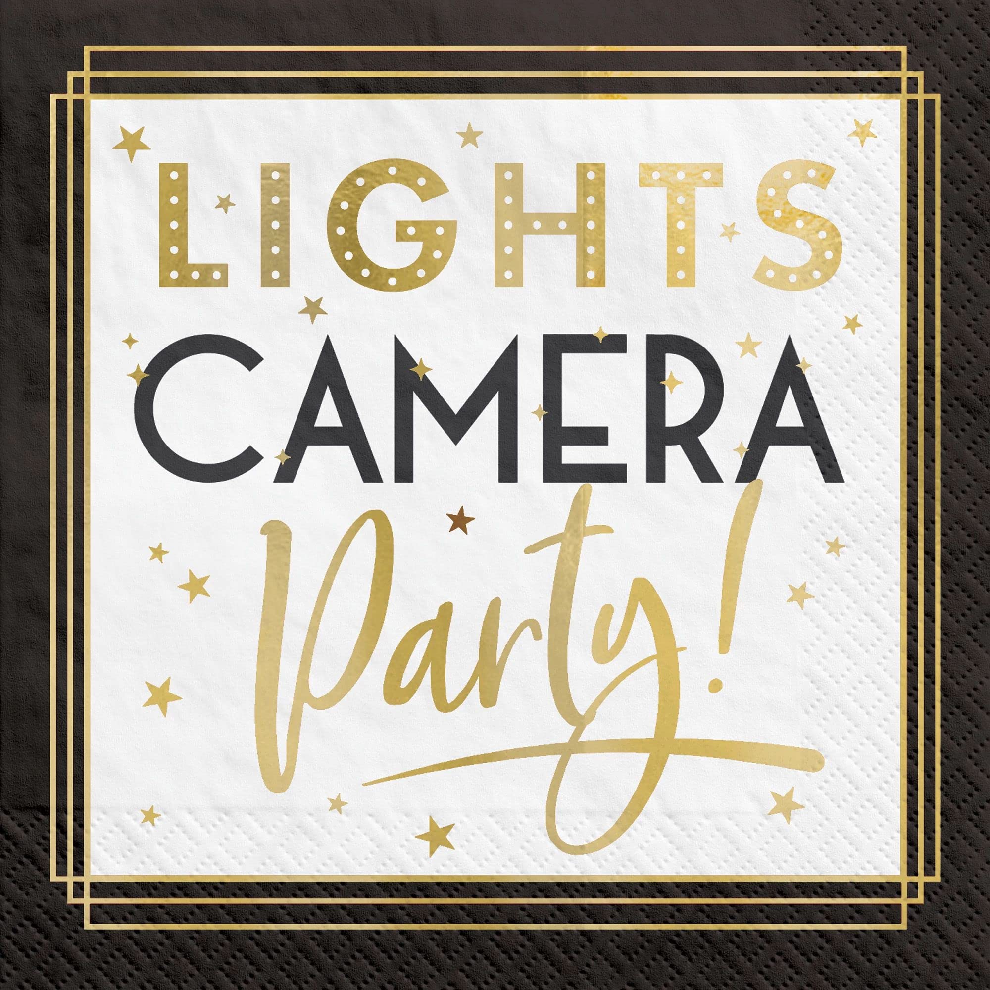 Lights Camera Party' Black & Gold Hot-Stamped Paper Beverage Napkins (Pack Of 40) - 5