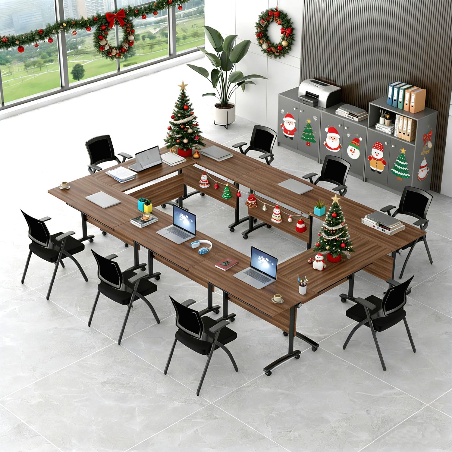 Modern Conference Table,70.8in Rectangle Meeting Seminar Table With Folding Button,Space-Saving Conference Room Table,Mobile Office Training Table