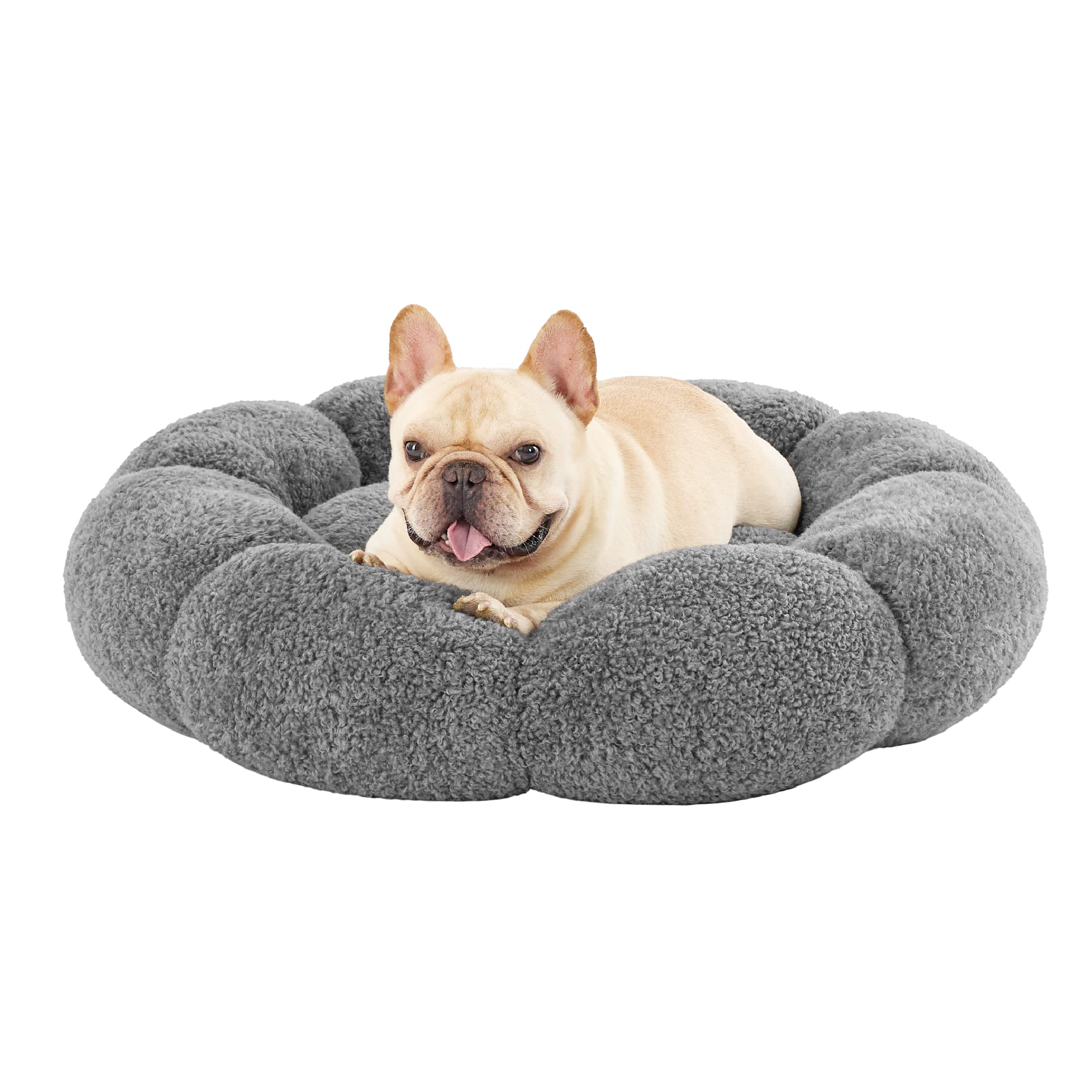 Lesure Calming Medium Dog Bed Donut Round Fluffy Puppy Bed in Teddy