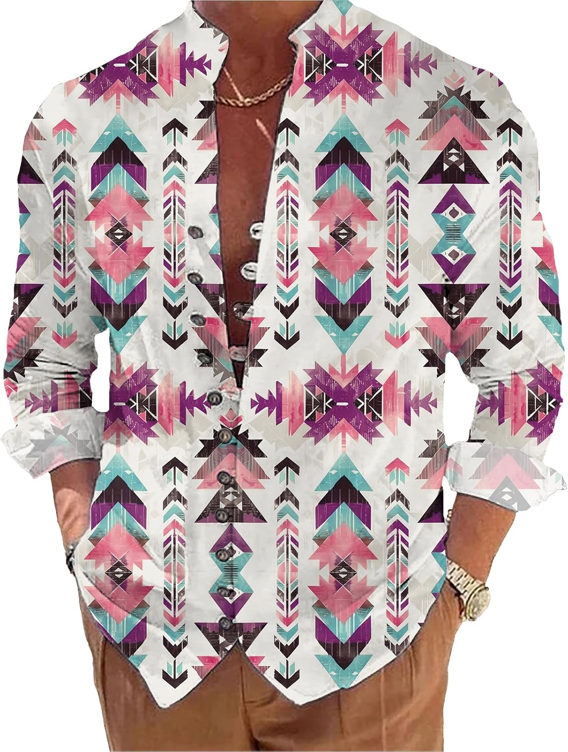 Mens Long Sleeve Shirt Floral Button Down Collared Loose Fit Casual Vintage Hippie Summer Breathable Shirts