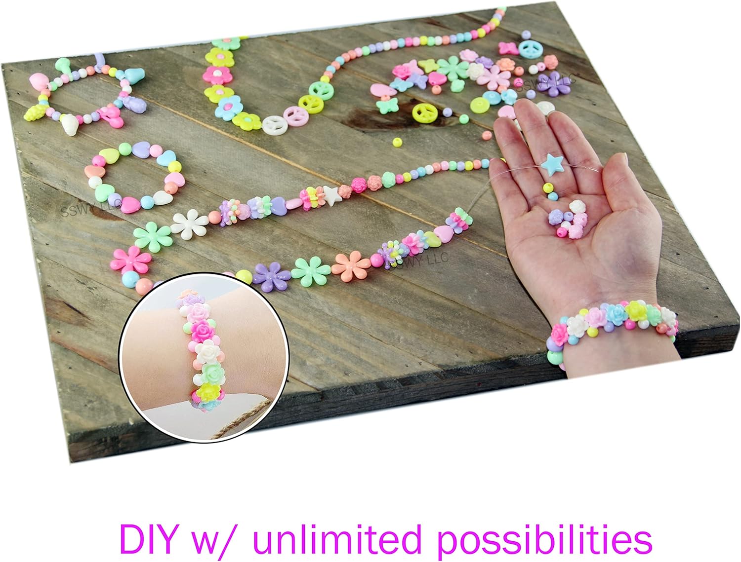 DAZZLINGKIT Jewelry Making kit Beads for Bracelets Making kit for Girls. 500+ Pieces Variety Shapes and Colors Perfect Toys for Girls Kids Age 6+ - Image 3
