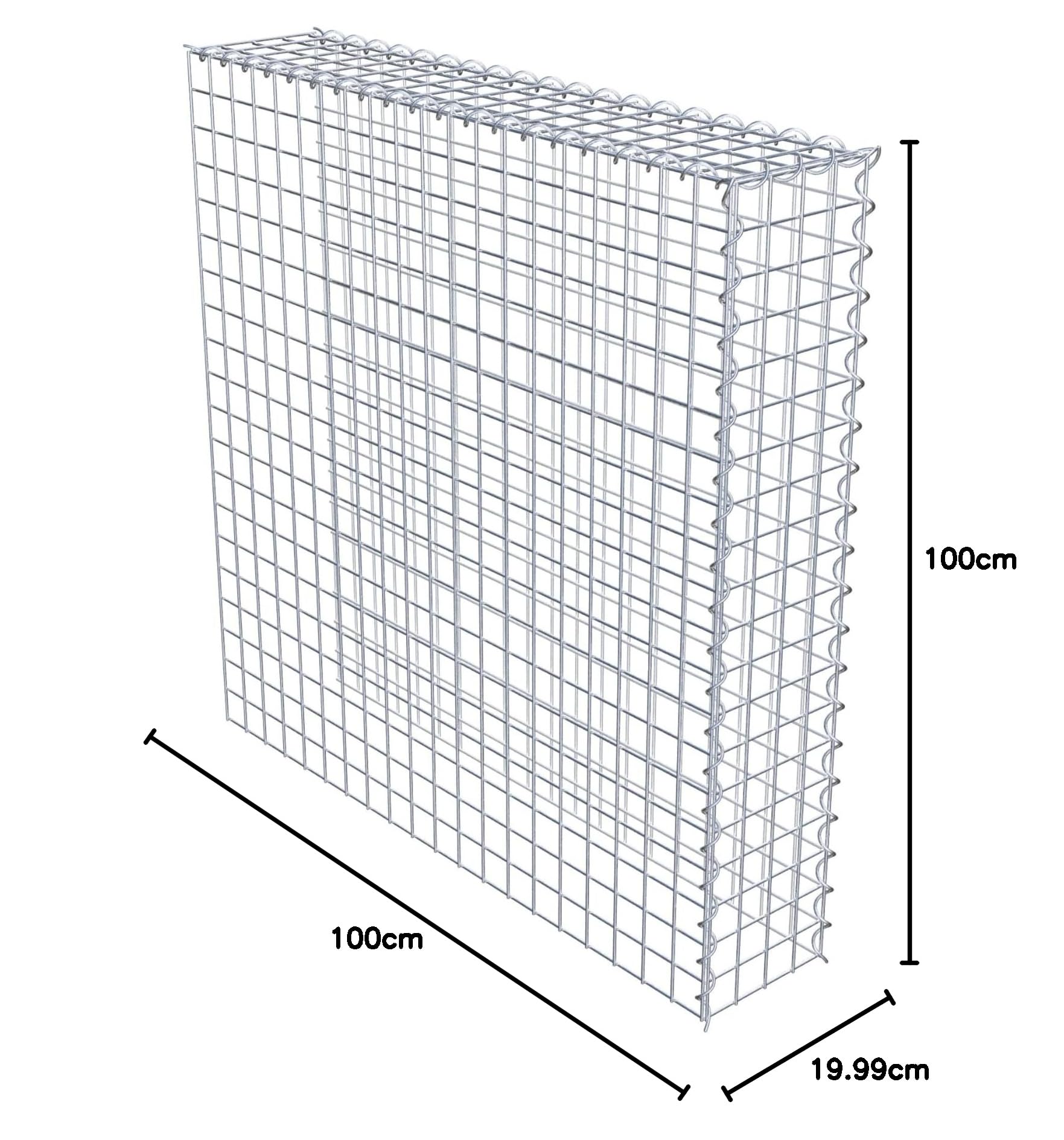 Gabiona - Gabione 100 x 100 x 20 cm - Anbau-Korb Typ 4 (ohne Stirngitter und Bodengitter) - Verzinkter Gabionenkorb mit MW 5x5 cm