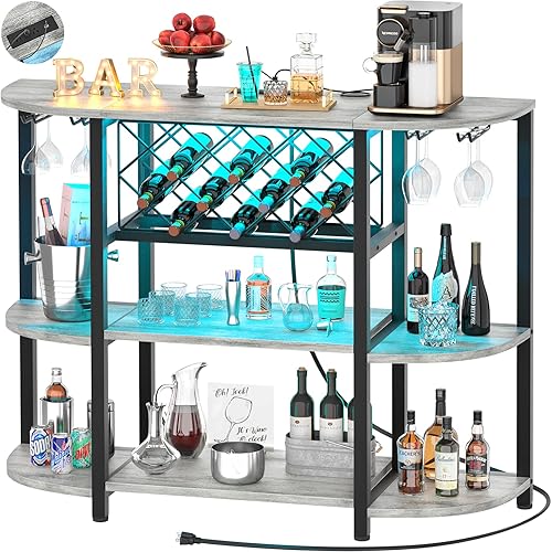 Unikito 4-Tier Metal Coffee Bar Cabinet with Outlet and LED