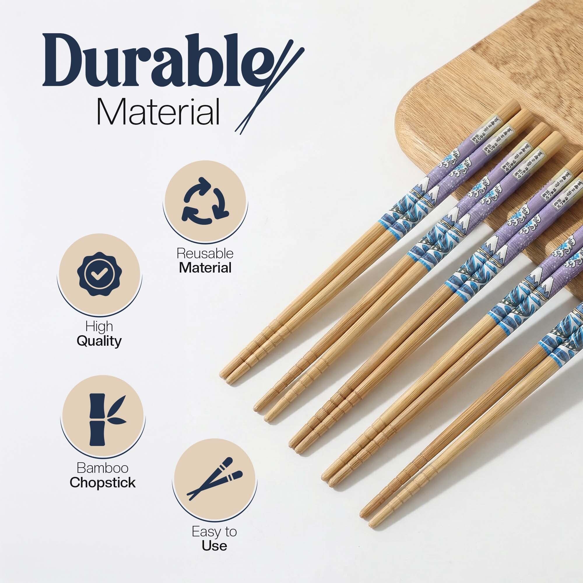 Japanese Bamboo Chopsticks – The Great Wave Design by Katsushika Hokusai – Reusable Natural Bamboo Chopsticks for Sushi, Ramen & Asian Food – Lightweight, Eco Friendly, Food Safe - Set of 5 Pairs — Amazon image 2