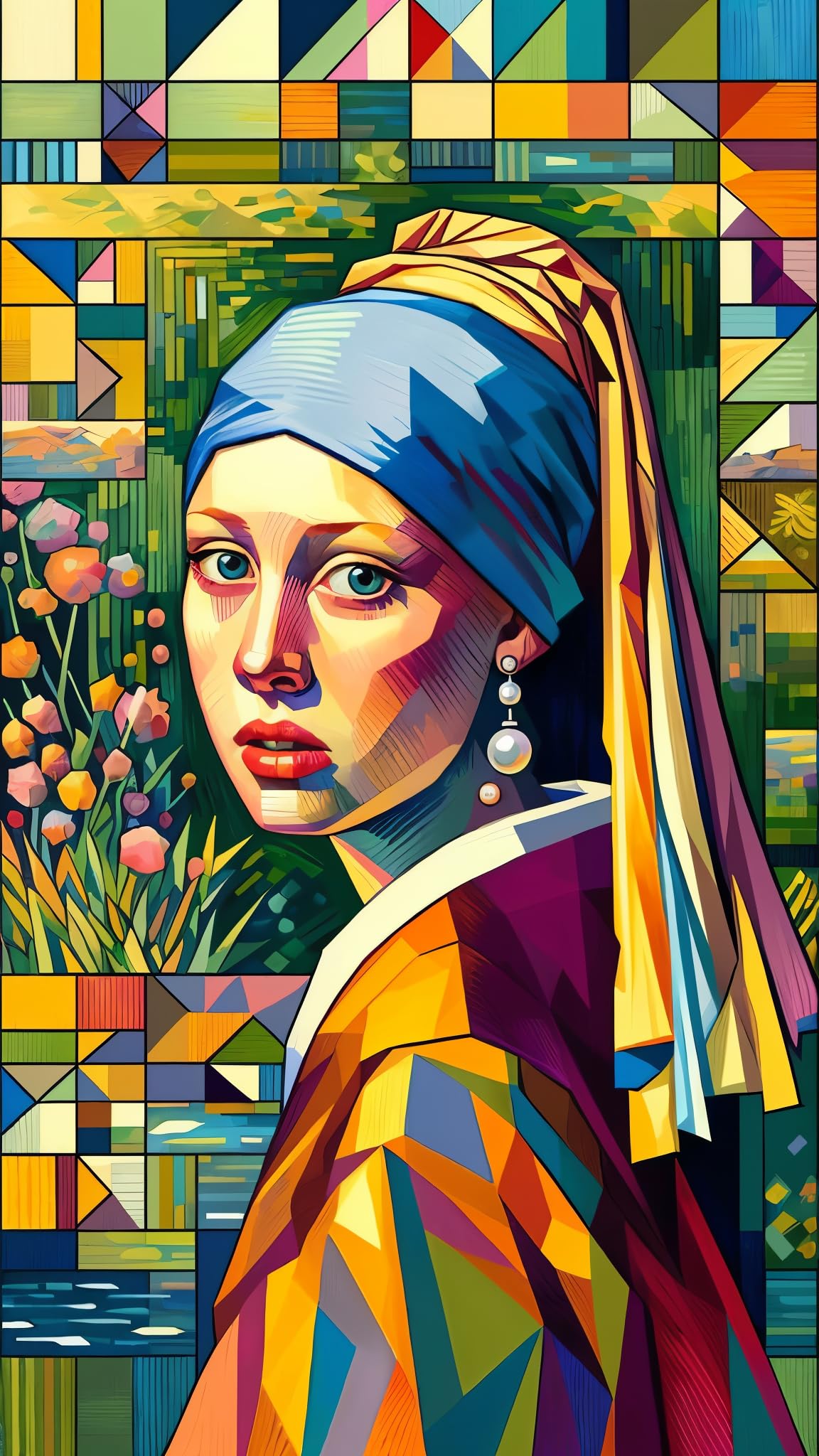 ARTGOTO Paint by Numbers for Adults, Girl with Pearl Earring Inspired Portrait DIY Acrylic Painting Kit, Large 15.7x27.5inch/40x70cm Canvas, Colorful Geometric Wall Decor, No Frame