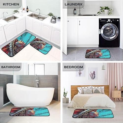 Miniatura 5 de Kitchen Mats for Floor 2 Piece Set Indian Tribal Woman Print, Anti Skid Cushioned Water Absorbent Kitchen Rugs Door Mat Floor Mats for Kitchen Sink