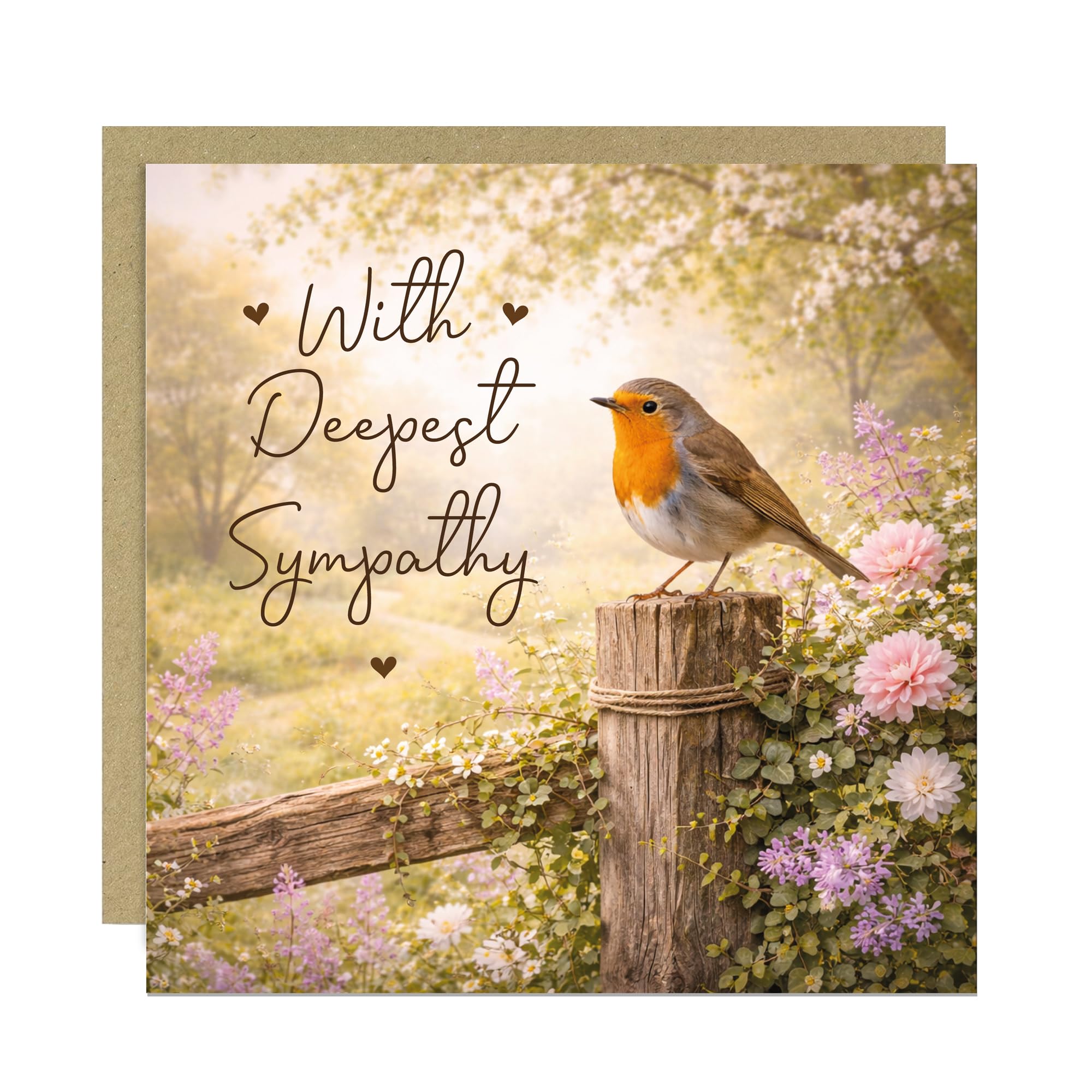 Sympathy Card, Condolence Card, Mourning Bereavement Cards For Adults, Thinking of You, Sorry For Your Loss Greetings Cards 145x145mm With Kraft Envelope (Deepest Sympathy)
