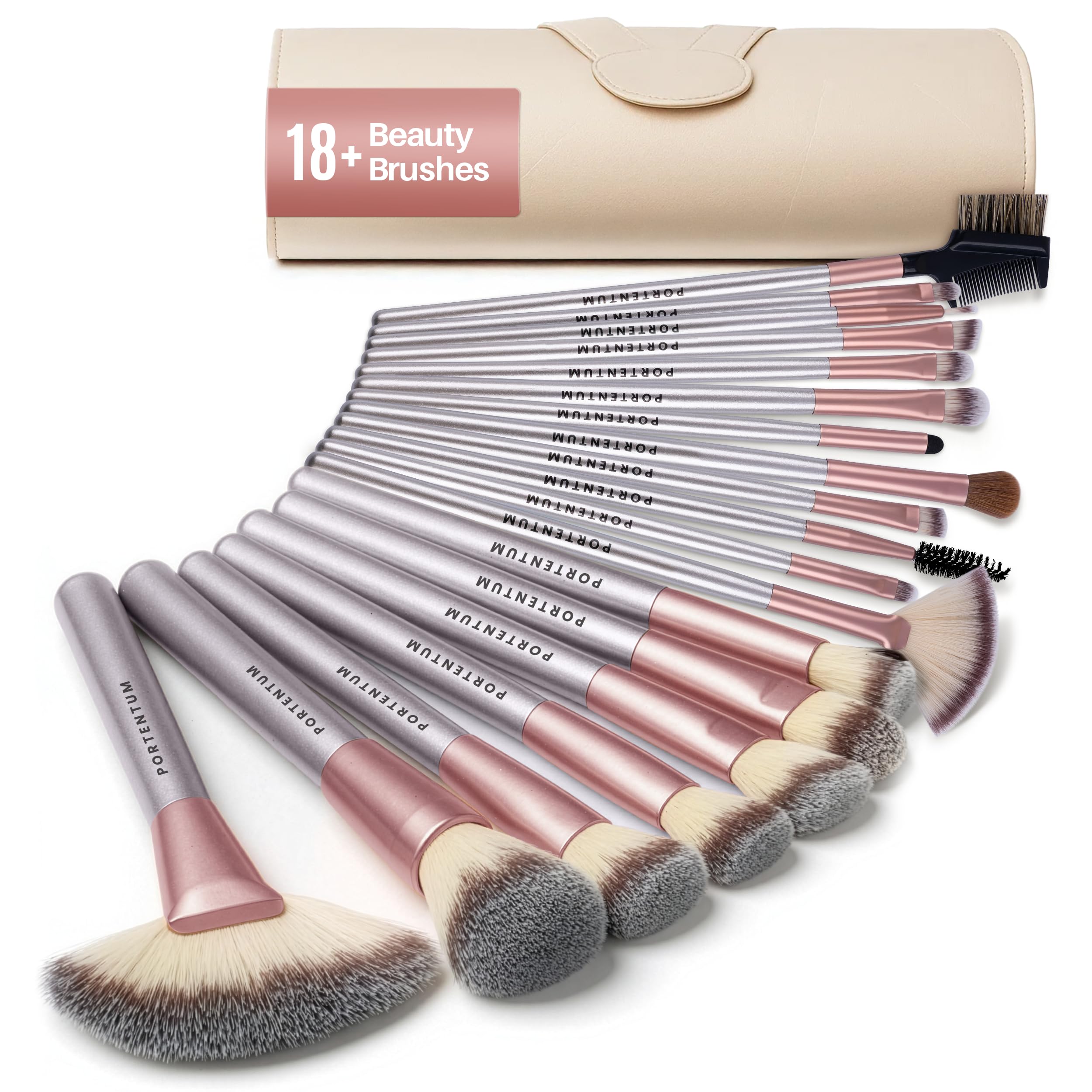 PORTENTUM Makeup 18 Unità (Confezione da 1), 18 elegant white makeup brushes