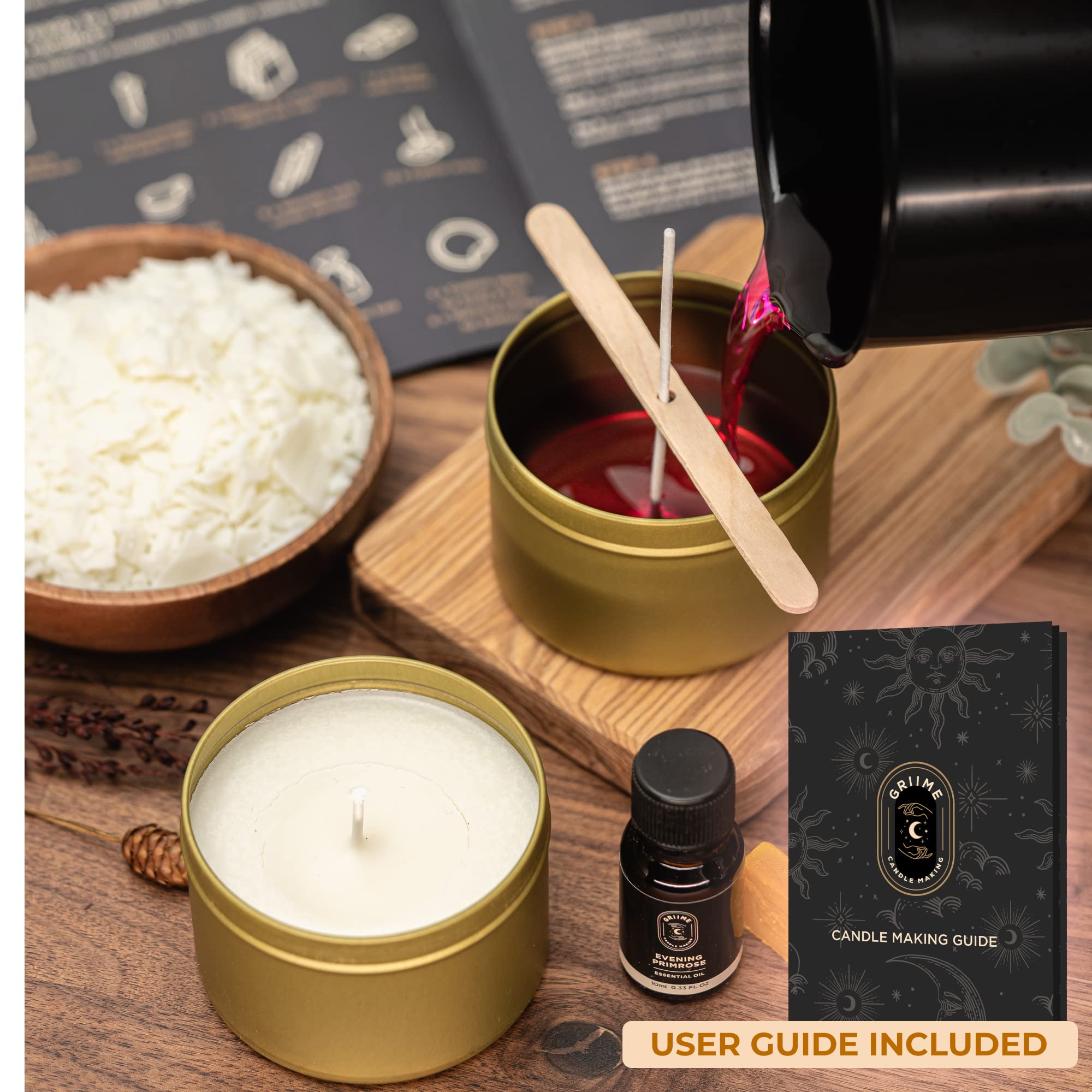 Griime Kaars Maken Kit | Doe-het-zelf kaarsenset voor volwassenen, sojawas, kaars, lonten, etherische oliën, sticker, thermometer, pot, kaarskleurstof, geschenkdoos Griime Kaars Maken Kit | Doe-het-zelf kaarsenset voor volwassenen, sojawas, kaars, lonten, etherische oliën, sticker, thermometer, pot, kaarskleurstof, geschenkdoos