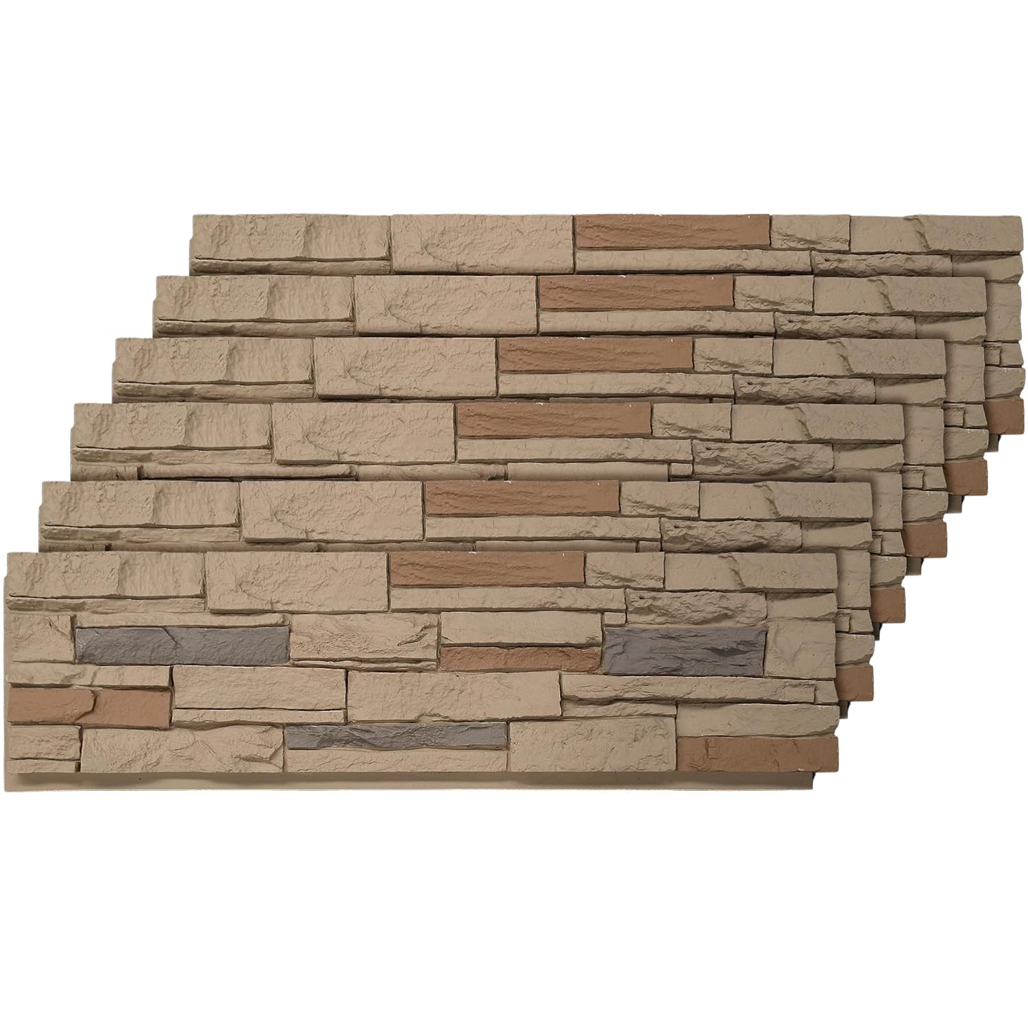 ROOMTEC 6-Pack Faux Stone PU Veneer Wall Panels 45.67x12.99in - Realistic Texture DIY Siding for Indoor Outdoor Home Decor
