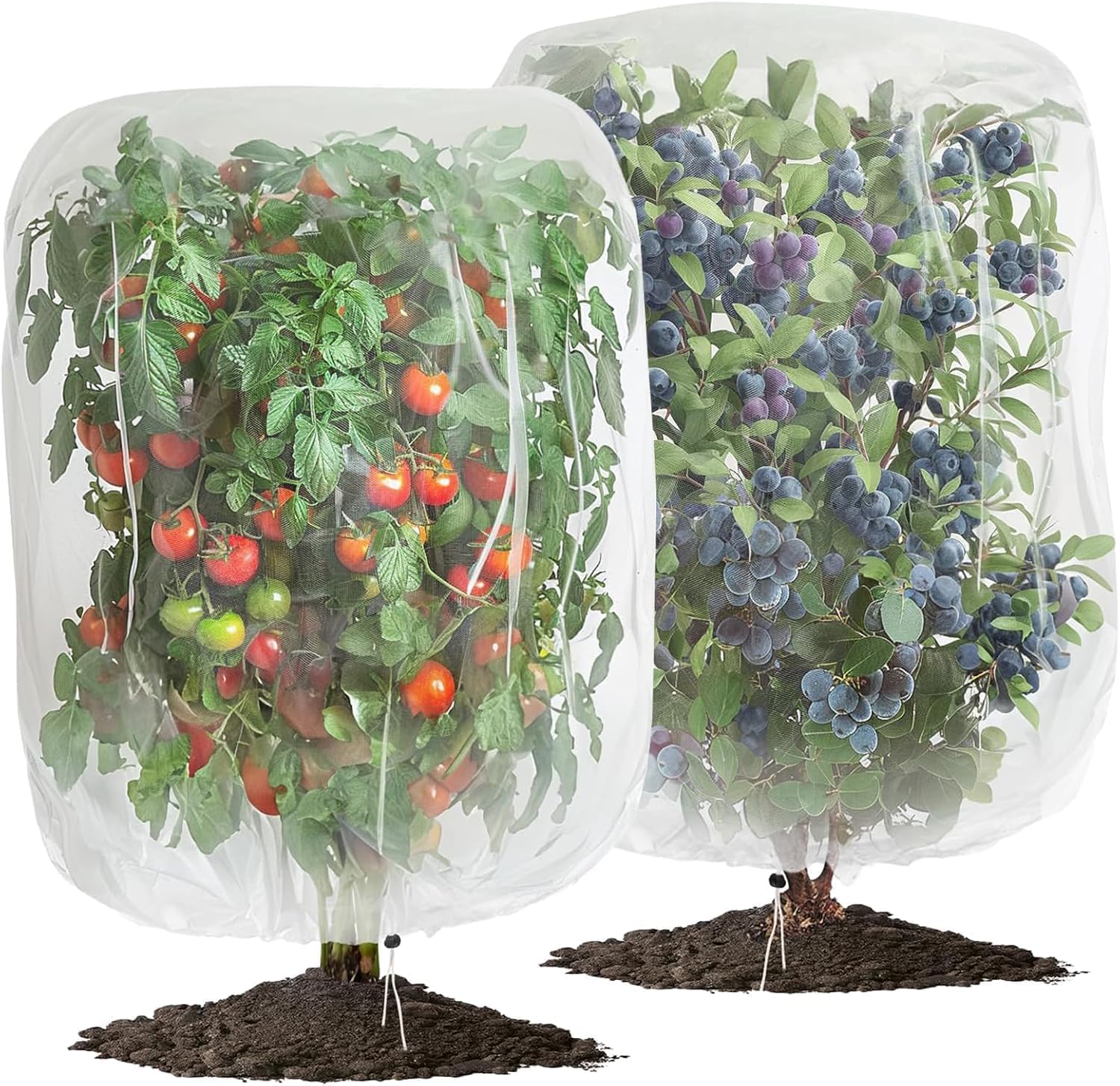 2 Pack Insect Bird Barrier Netting Mesh with Drawstring, Tomato Protective Cover Fruits Tree Blueberry Bush Netting Cover Bag, Garden Bug Netting Plant Cover for Plant Fruits Flower (1.6x 2.3m)