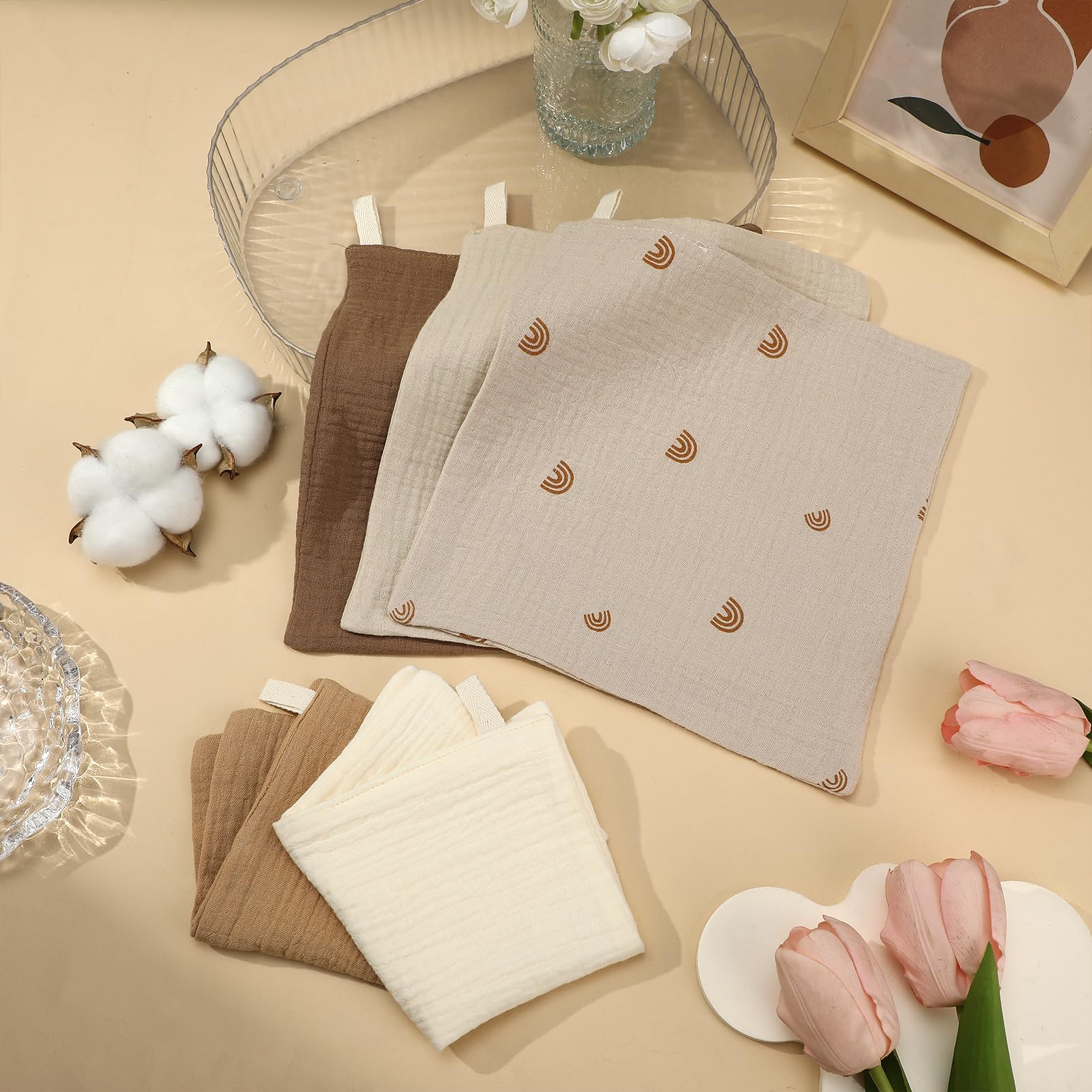 Meng Jiaran 5 Pack Baby Muslin Cloths Squares 23x22cm Washcloths 100% Cotton Wipes Baby Essentials for Newborn Wiping Feeding - Image 3