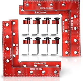 Silginnes 90 Degree Positioning Squares Right Angle Clamps for Woodworking, 4 Pack（5.5''*5.5''）Aluminium Alloy Corner Clamp Woodworking Carpenter Clamping Tool Picture Frame Box Cabinets Drawers Red