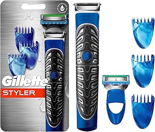 Gillette Styler, 1 Beard Trimmer for Men with 1 ProGlide Razor Blade Refill, 1 Battery, 3 Comb Attachments, Waterproof