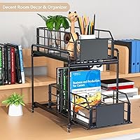 Vista 5 de Under Sink Organizers, Storage Bathroom Organizer 2 Tier Under Sliding Kicthen Cabinet Basket Organizer with Hooks, Multi-purpose Under Sink Shelf