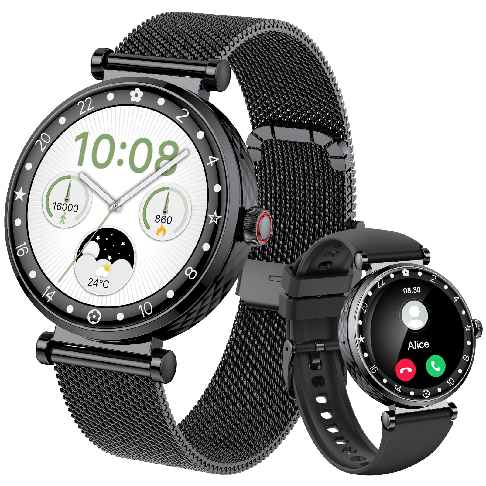 Montre Connectée Femme avec Appel Bluetooth,2025 Neu AMOLED Ultra-fin 1.19" Smartwatch Santé Au Féminin/Cycle Menstruel/SpO2/Suivi du Sommeil/110+ Modes Sportif Podometre,IP68 Étanche pour Android iOS