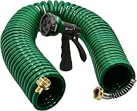 Vista 1 de AUTOMAN Coil Garden Hose 50 ft, EVA Curly Water Hose with Brass Connectors, Recoil Garden Water Hose,Includes 7-Pattern Function