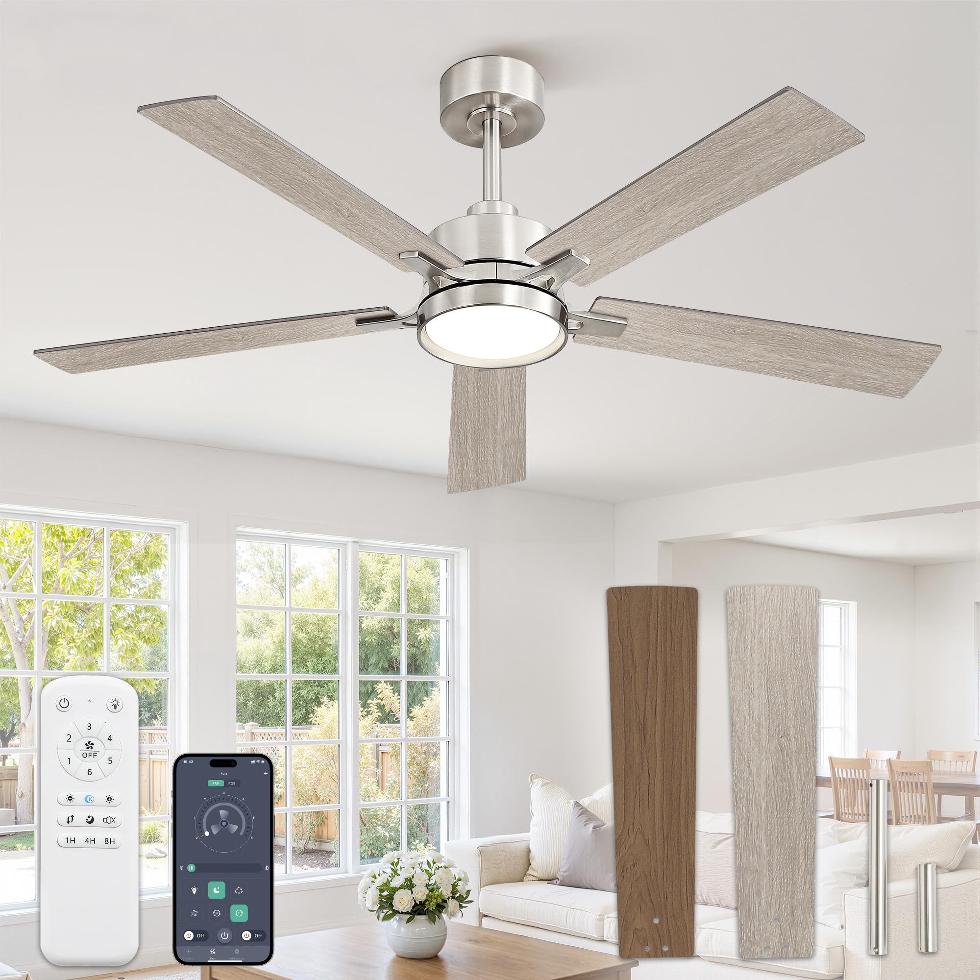 Photo 1 of ***MISSING PARTS***
Glowivia 52 Inch Ceiling Fan with Lights and Remote, Smart APP Control, Dimmable with All-Setting Memory, Quiet DC Motor Reversible Blades, Damp Rated Modern Ceiling Fan for Bedroom Patio Living Room