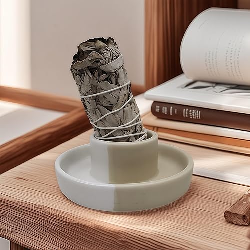 Vista 17 de Soporte para salvia, quemador de salvia blanca, cuenco para manchas, soporte para Palo Santo, soporte para incienso, paquete de soporte de incienso