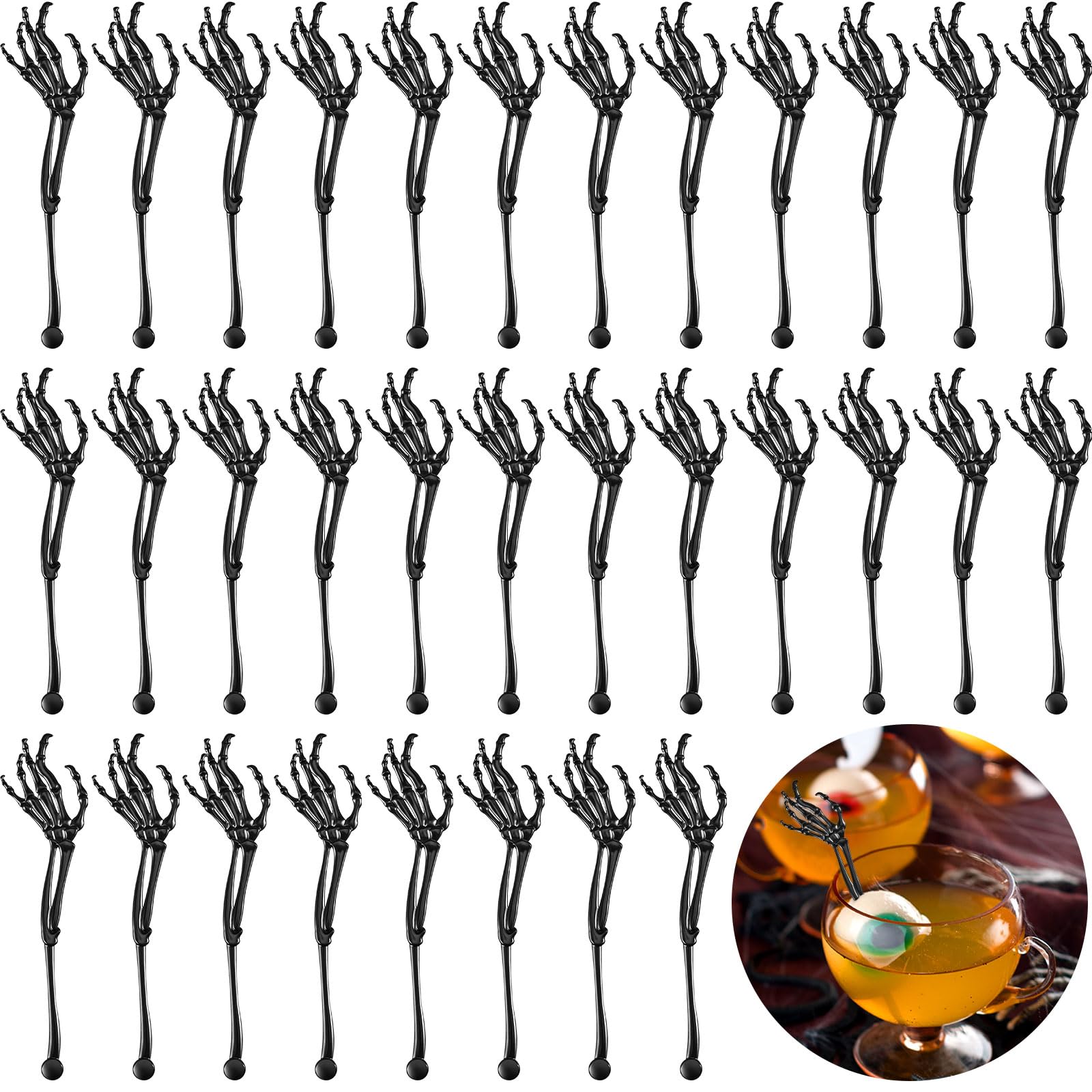 Remerry 100 Pcs Halloween Skeleton Cocktail Picks Swizzle Sticks, Black