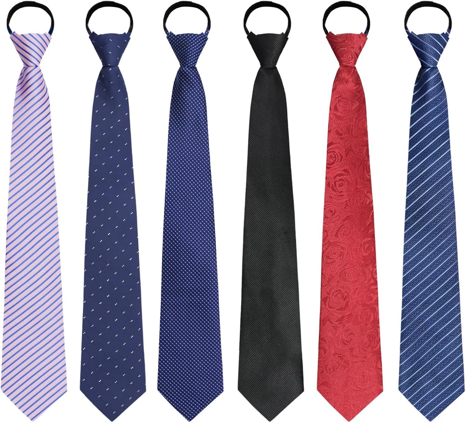 Zipper Ties for Men Set, Striped Neckties for Men Pack Work Daily | Multi-color Pattern Pre-tied Tie Set, Solid Stripe Dot Floral Prints, Smooth Polyester Fabric, for Business Wedding Banquet