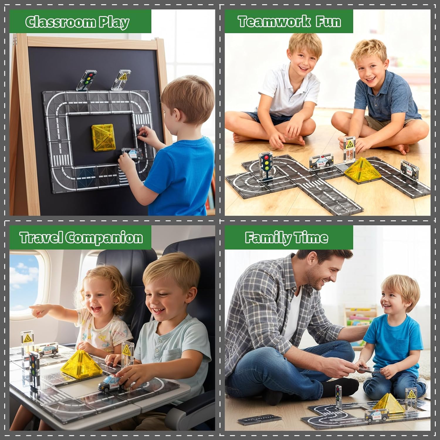 Magnetic Tiles Road Expansion Set+102PCS 3D Clear Magnetic Tiles