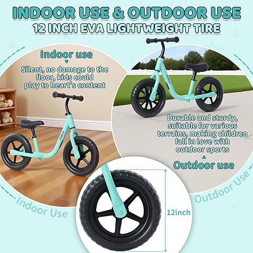 Miniatura 6 de WEEROCK Bicicleta de equilibrio para niños, bicicletas de equilibrio para niños de 12 pulgadas para niños de 2 a 5 años, bicicleta sin pedales con