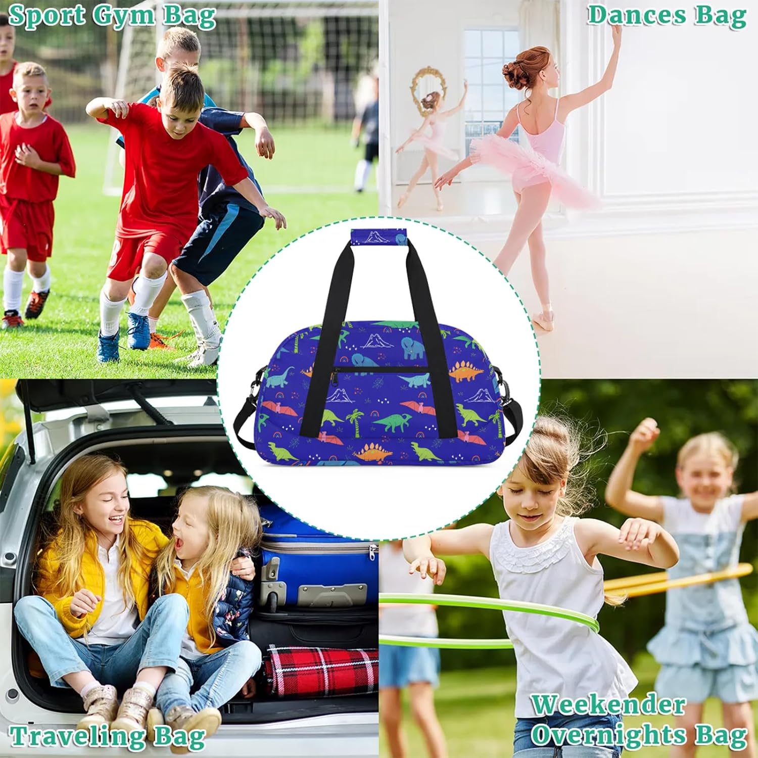 Kids Duffel Bag for Boys Girls - Sport Gym Bag for Woman Man Weekender Overnight Bag Travel Duffle Bag Practice Workout Dance(Dinosaur)