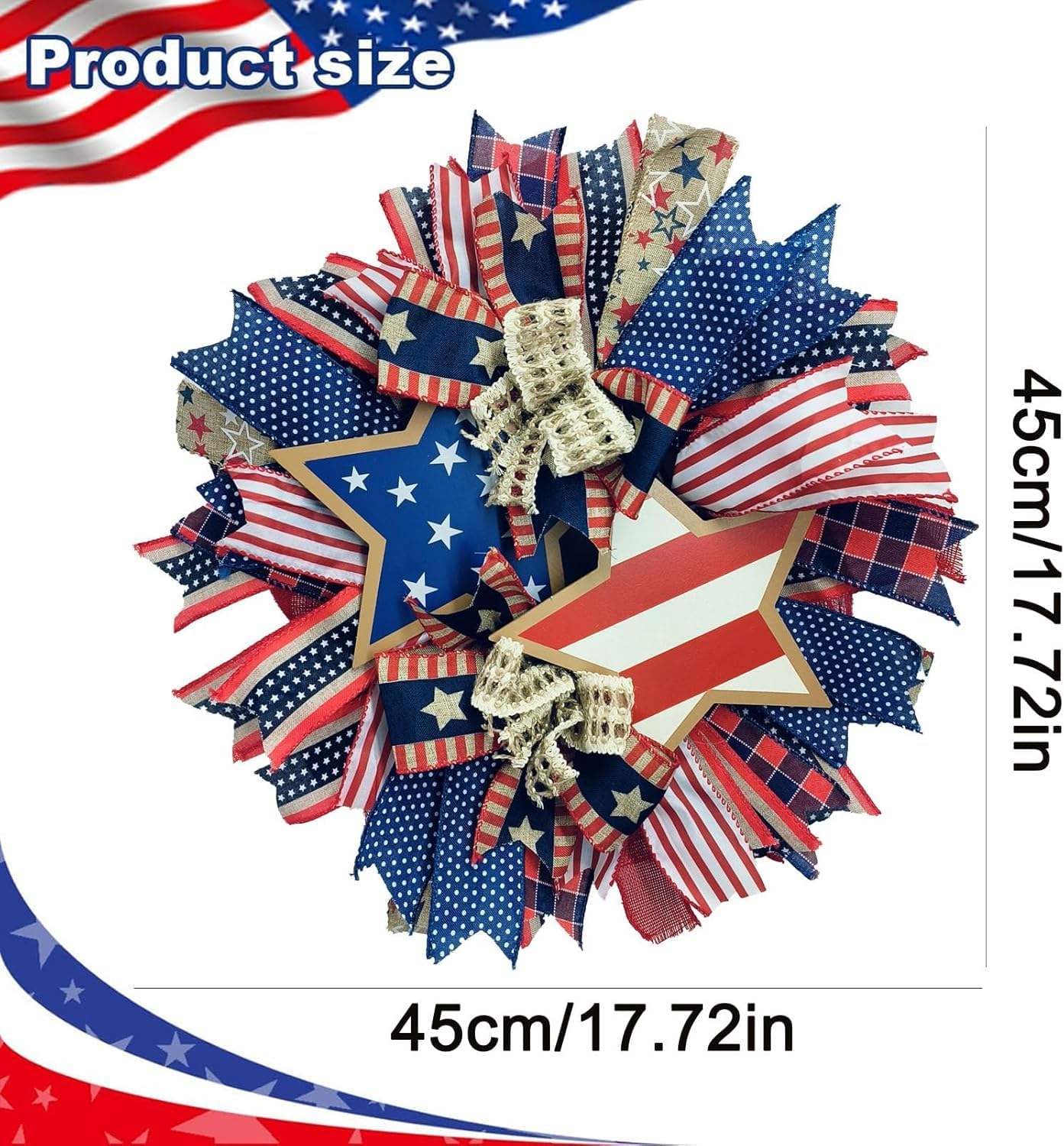 250th Anniversary Patriotic Wreath for Front Door, 17.7 Inch Red White Blue Wreath 4th of July Wreaths Memorial Day Decor Independence Day Decoration for Home Farmhouse Holiday (Star)