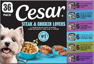 Cesar Wet Dog Food Steak and Chicken Lovers Variety Pack with Real Beef or Real Chicken, 3.5 oz. Easy Peel Trays, 36 Count (Pack of 1)